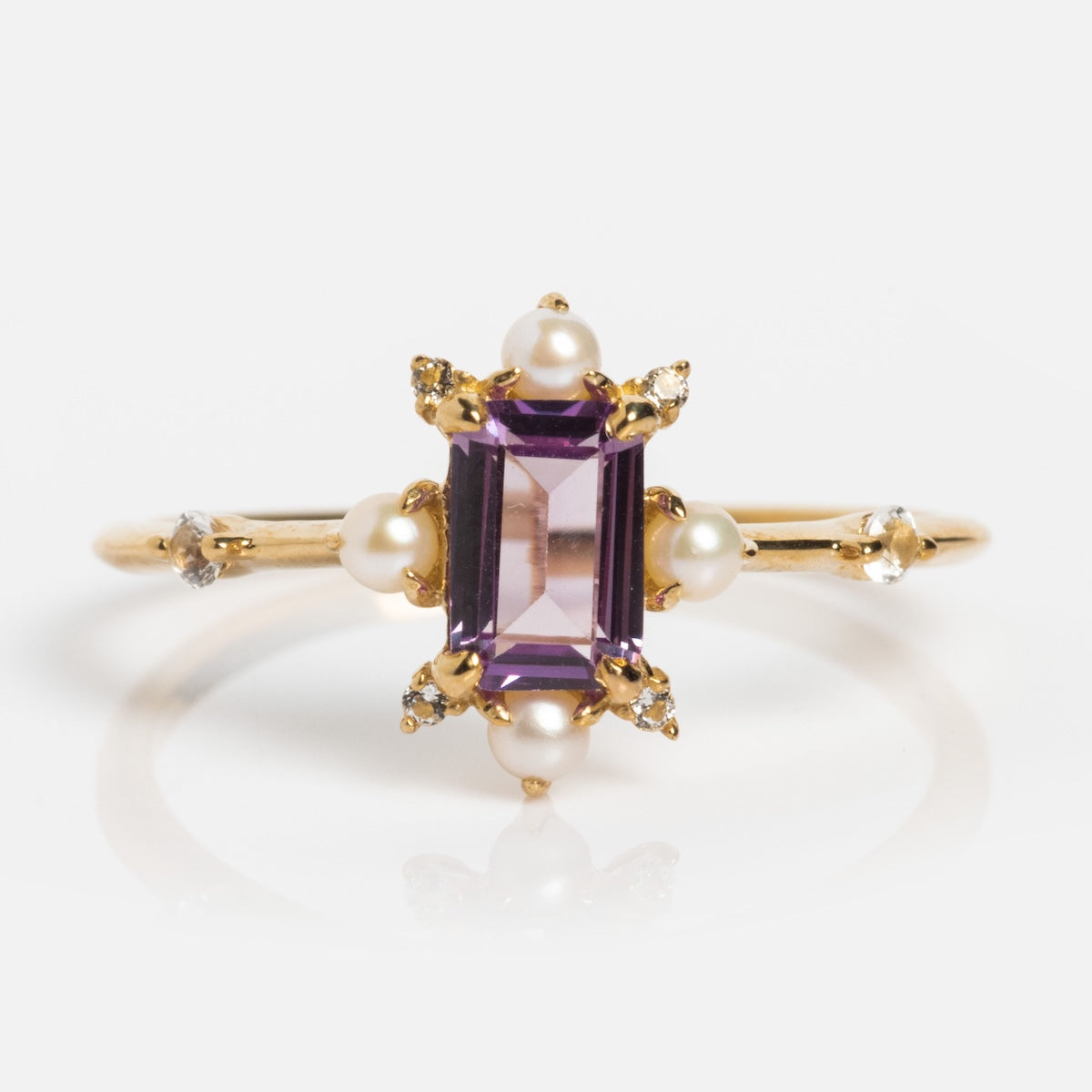 Solid Gold 2025 June Birthstone Alexandrite & Pearl Ring Set - Free Gift Included | Elegant Jewelry for Weddings, Anniversaries & Special Occasions