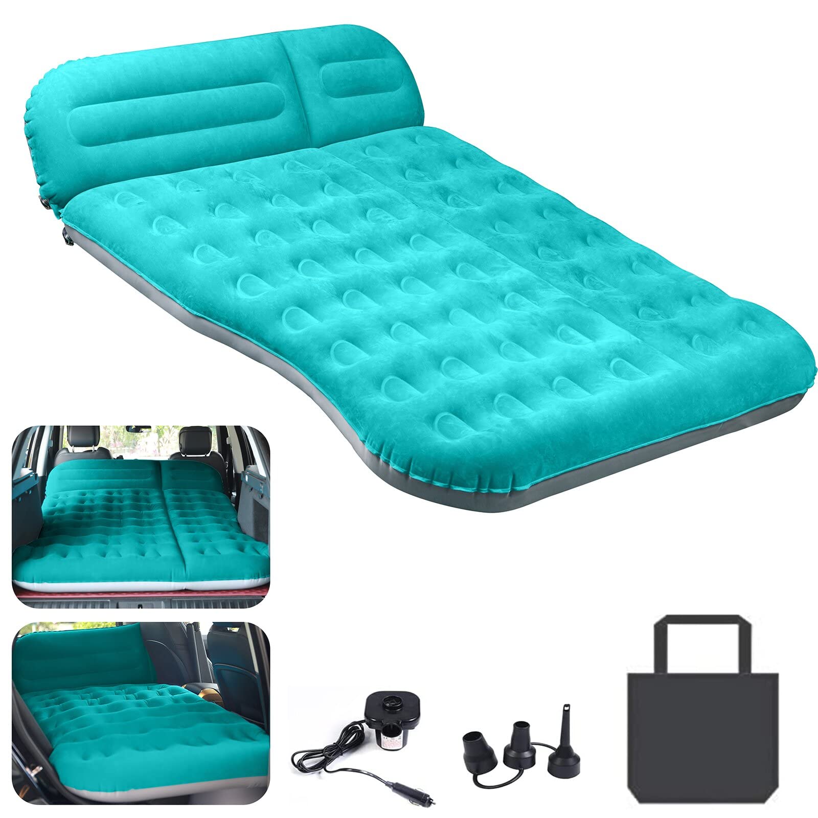 AKUDY Thickened Inflatable Car Air Mattress for SUV & Truck - Portable Camping Bed for Travel, Road Trips & Outdoor Sleeping (Blue, No Pedals)