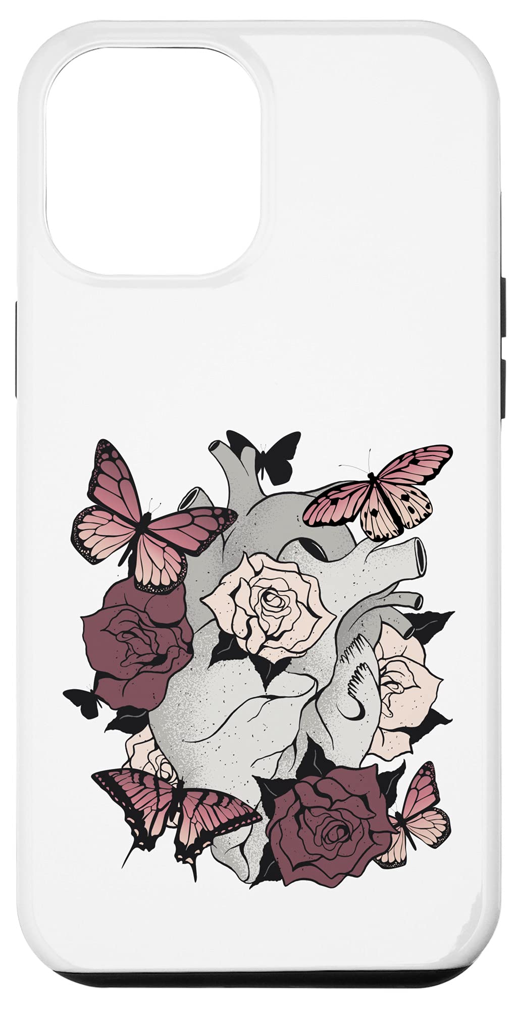 iPhone 12 Pro Max Case - Anatomical Heart Floral Design with Butterflies | Protective Phone Cover for Women & Men | Perfect for Daily Use, Work, and Travel