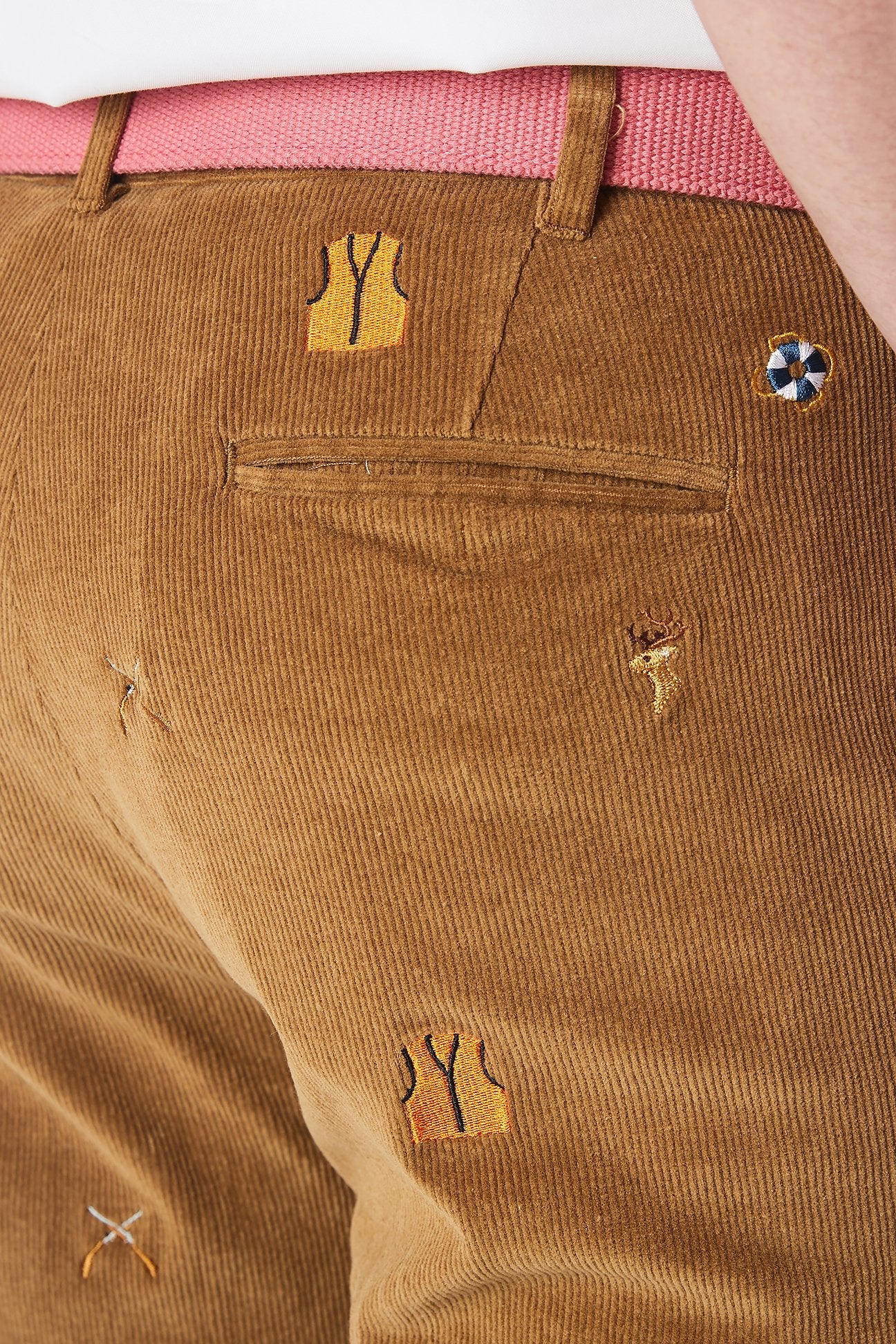 Beachcomber Corduroy Pants for Men - Khaki Casual Trousers with Deer Hunter Design | Perfect for Outdoor Adventures & Everyday Wear