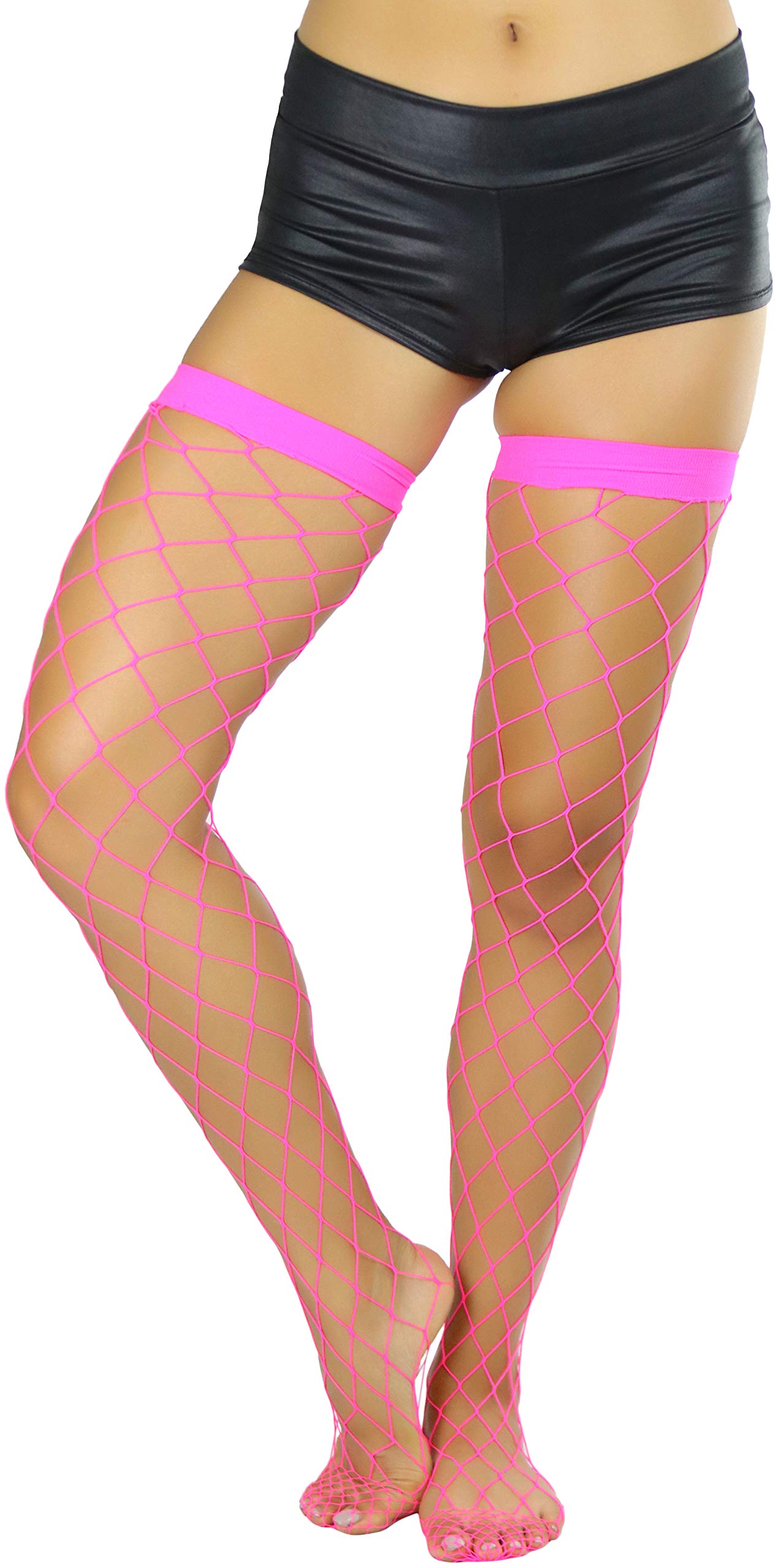 ToBeInStyle Women's Fishnet Thigh High Stockings - Sexy Sheer Bright & Vibrant Tights for Cosplay, Halloween, Party Outfits & Nightclub Wear