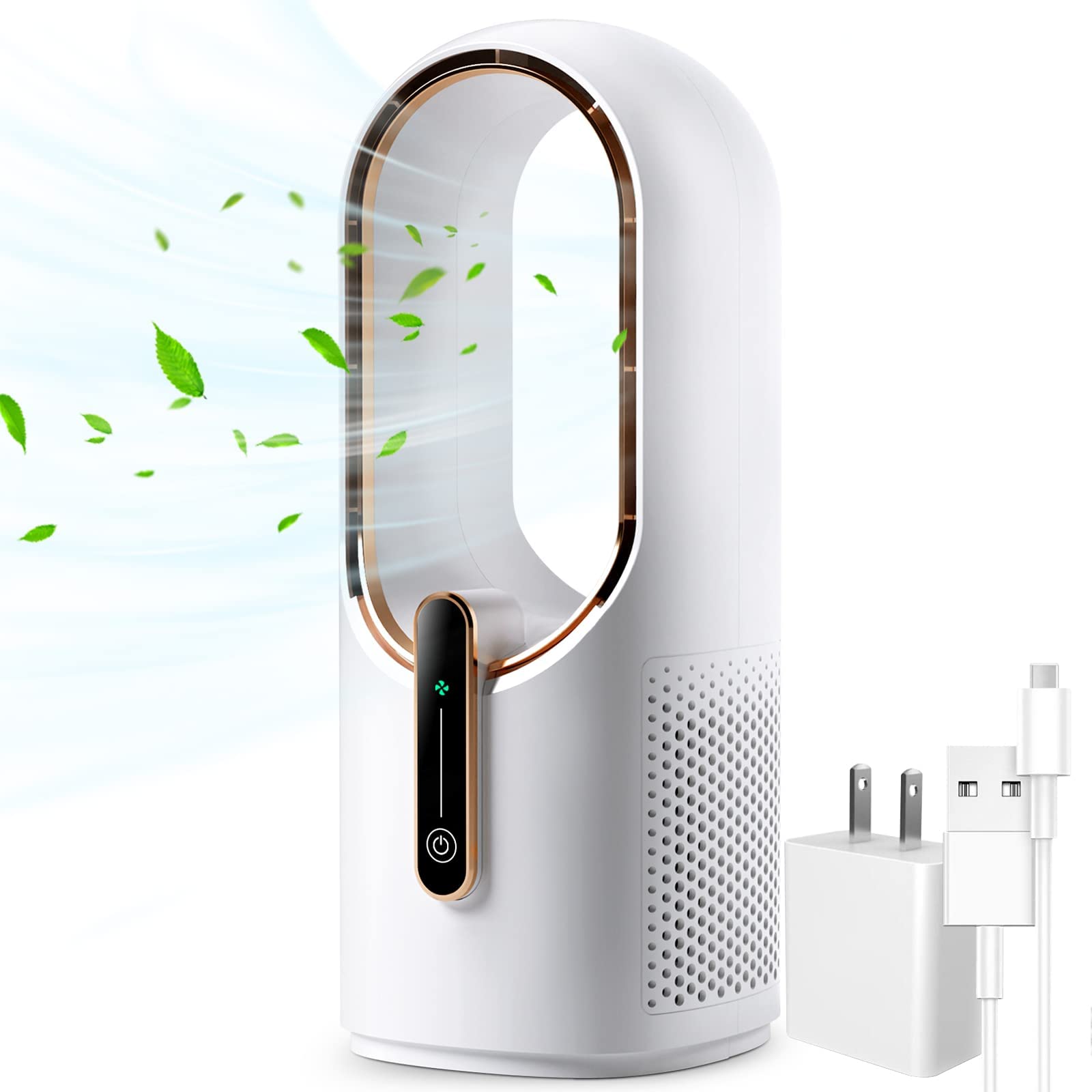 Bladeless Desk Fan 11.8 Inch - Quiet Office Fan with 3 Speed Settings & Touch Control - Easy to Clean Small Desk Fan for Home, Office, Bedroom - Perfect for Cooling Workspaces, Living Rooms & Nighttime Use