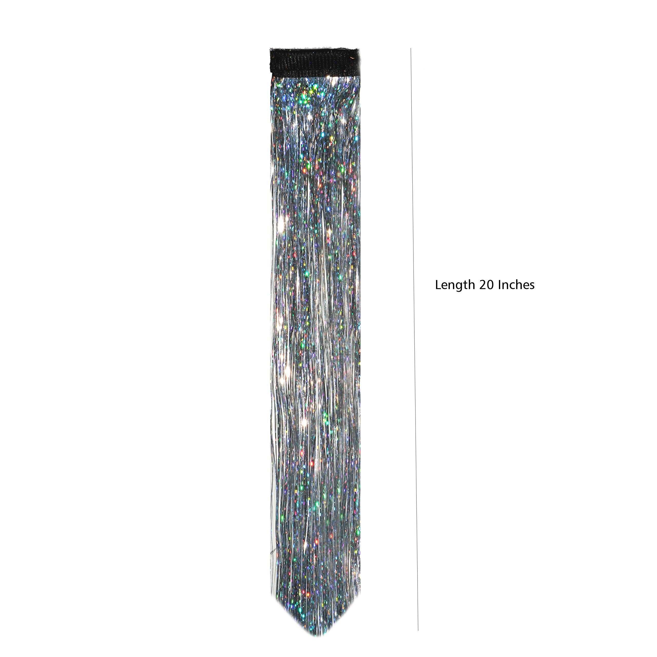 Paradise® Glitter Hair Streaks Extensions - 4 Piece Silver Hair Highlights for Women & Girls | Perfect for Parties, Festivals & Cosplay