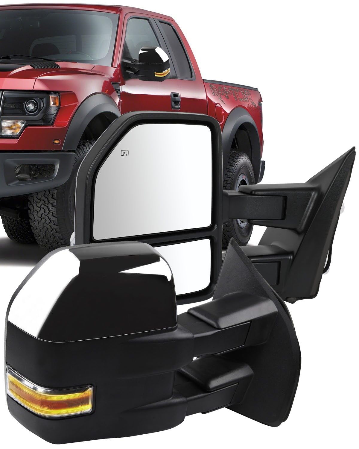 ECCPP Power-Adjustable Heated Towing Mirrors with Turn Signal & Puddle Light - Compatible with 2015-2017 Ford F150 Pickup Truck (Left & Right Side, Chrome Housing) - Perfect for Enhanced Visibility & Safety While Towing Trailers or Large Loads