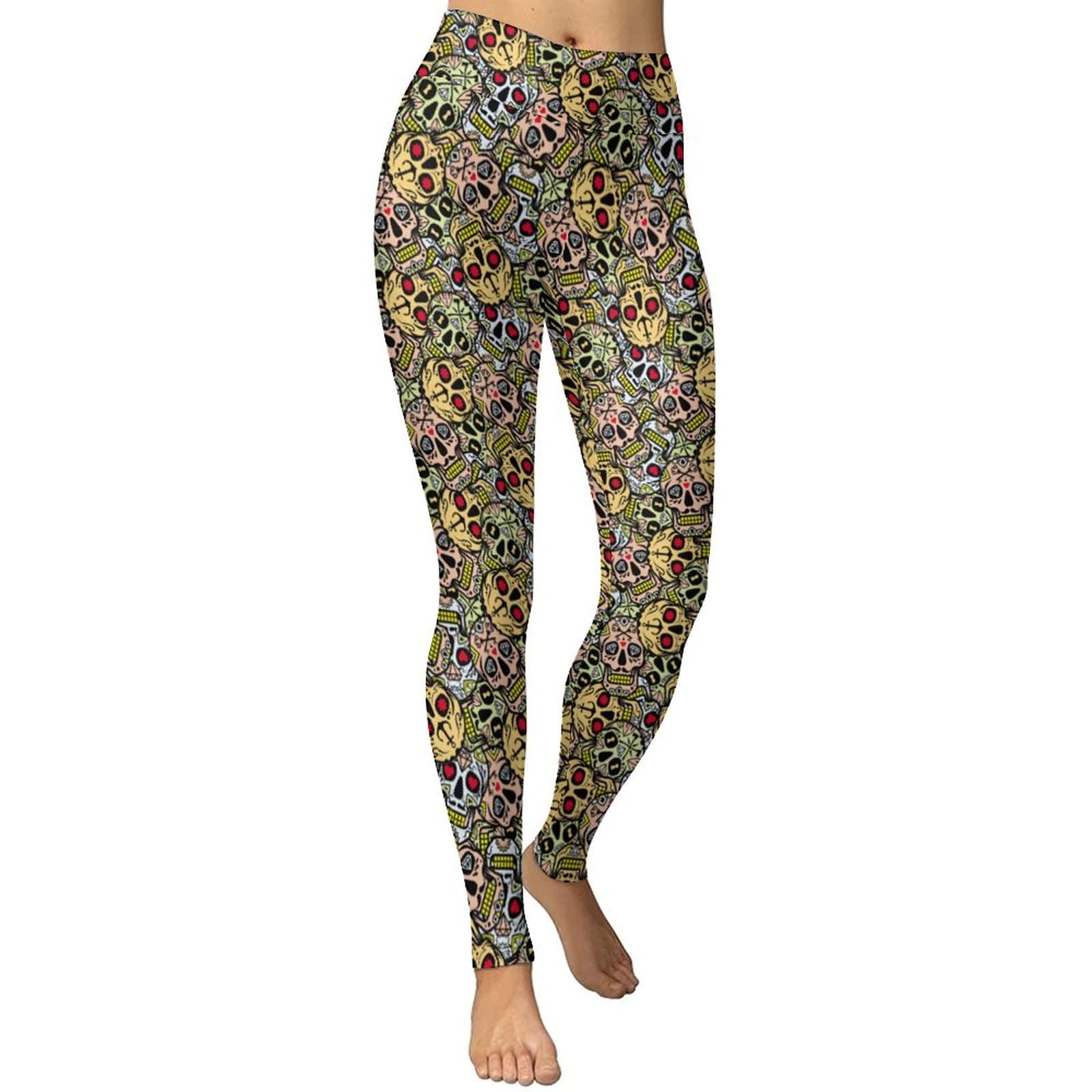 Sugar Skulls Women's High Waist Yoga Pants - Soft Workout Leggings for Yoga, Gym & Lounge Wear - Perfect for Fitness, Running and Casual Outfits