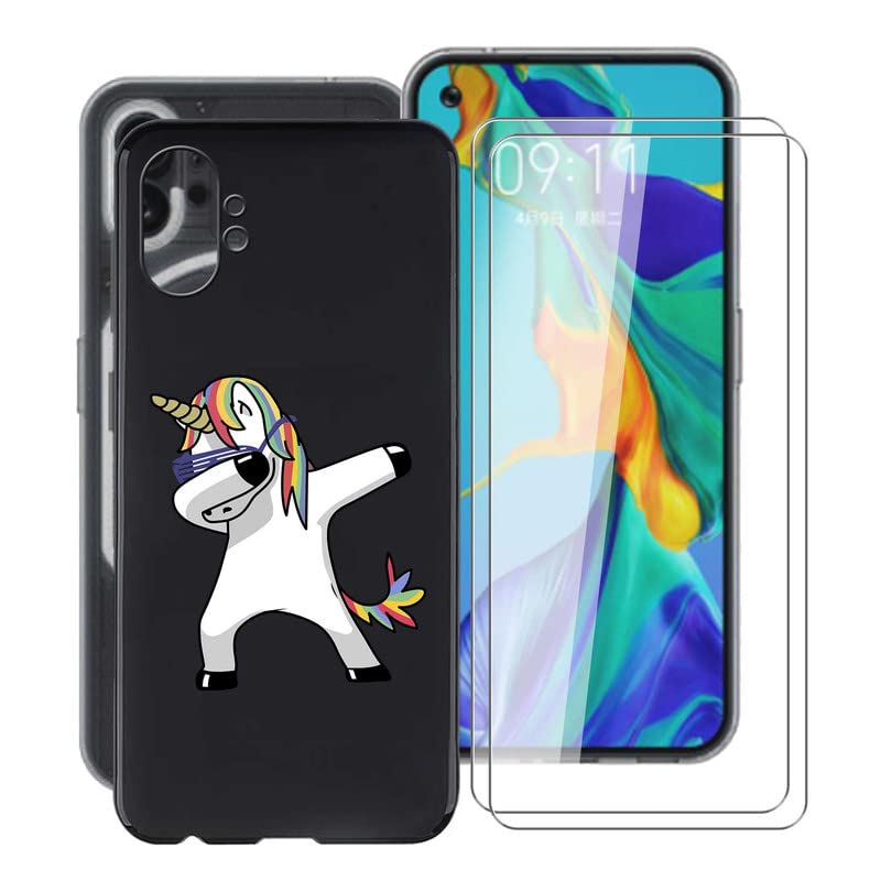 Nothing Phone 1 Case (6.55 Inch) with 2X Tempered Glass Screen Protectors - Ultra Thin Shockproof Soft Silicone TPU Bumper Cover - Cute Pony Design - Perfect for Daily Use, Travel Protection & Gift Giving