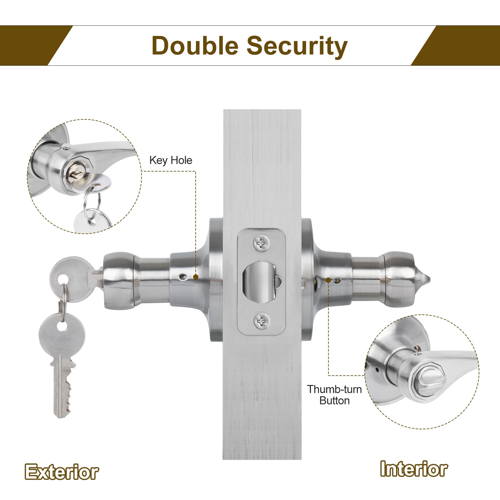 Satin Nickel Door Lever with Lock - Wave Style for Entry & Interior Doors - Secure Keyed Entry
