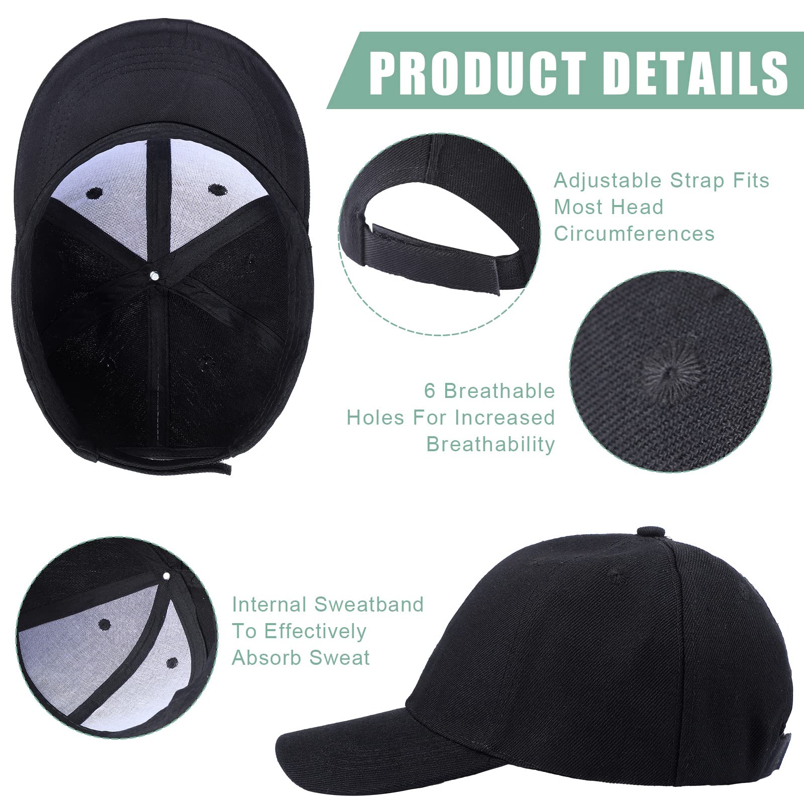 72 Pcs Bulk Plain Baseball Caps - Adjustable Back Strap Unisex Solid Color Dad Hats for Men & Women - Golf, Sports, Casual Wear (Black) - Perfect for Team Events, Promotions & Everyday Fashion