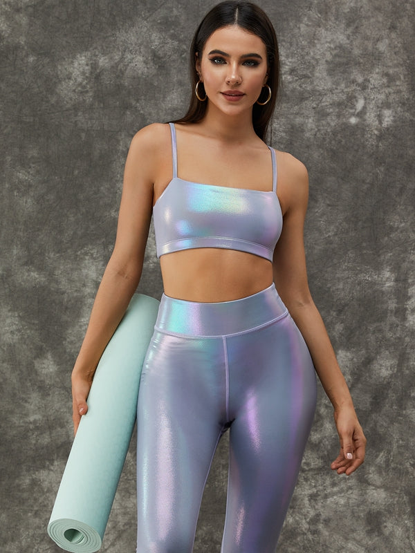 ZASWUA Women's High Waist Glossy PU Faux Leather Yoga Pants - Shiny Pearly Leggings for Workout, Gym, Running & Fashion Wear