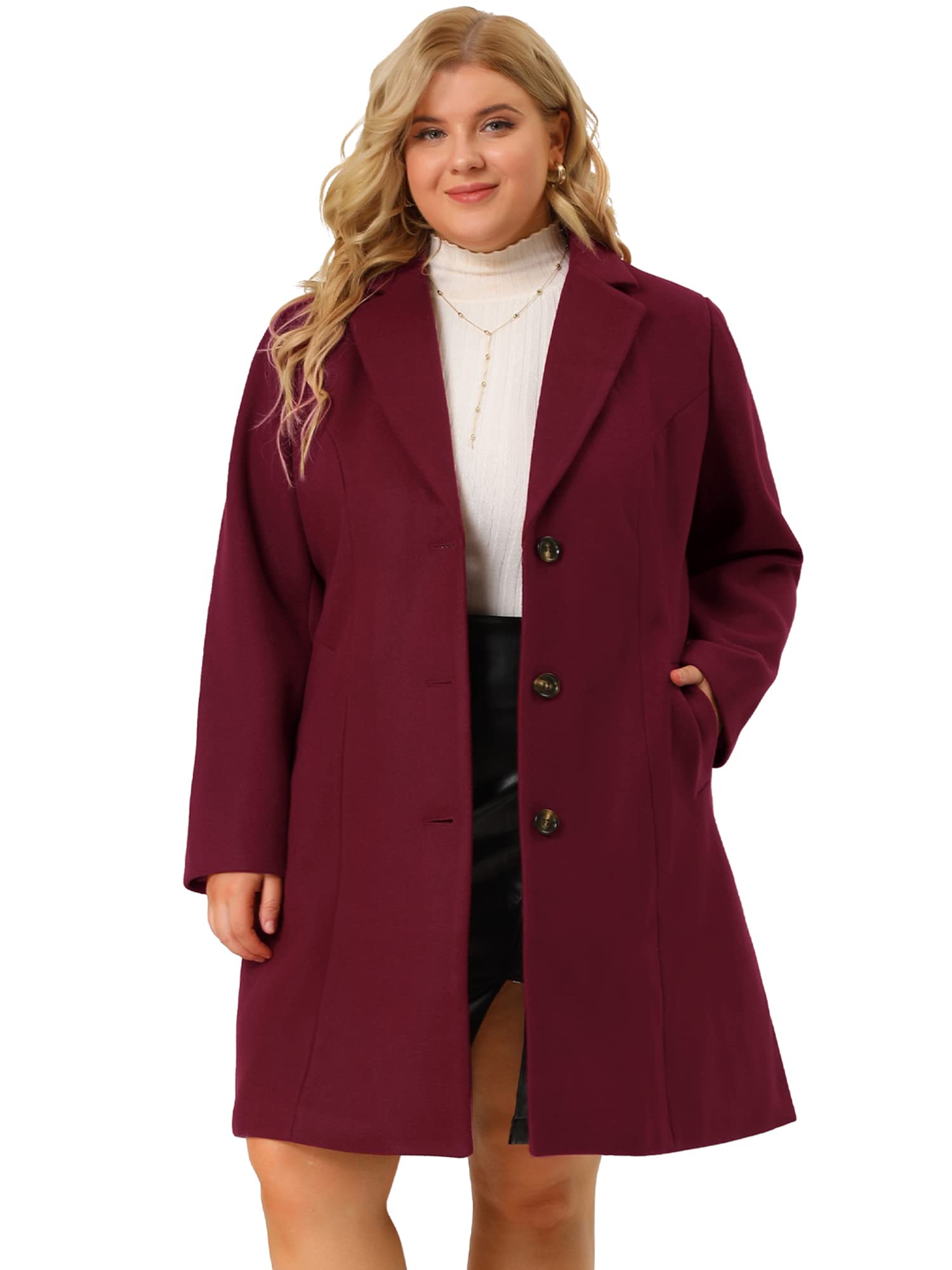 Agnes Orinda Women's Plus Size Winter Coat - Single Breasted Notched Lapel Elegant Long Trench Coat for Cold Weather | Office Wear, Formal Occasions & Outdoor Activities