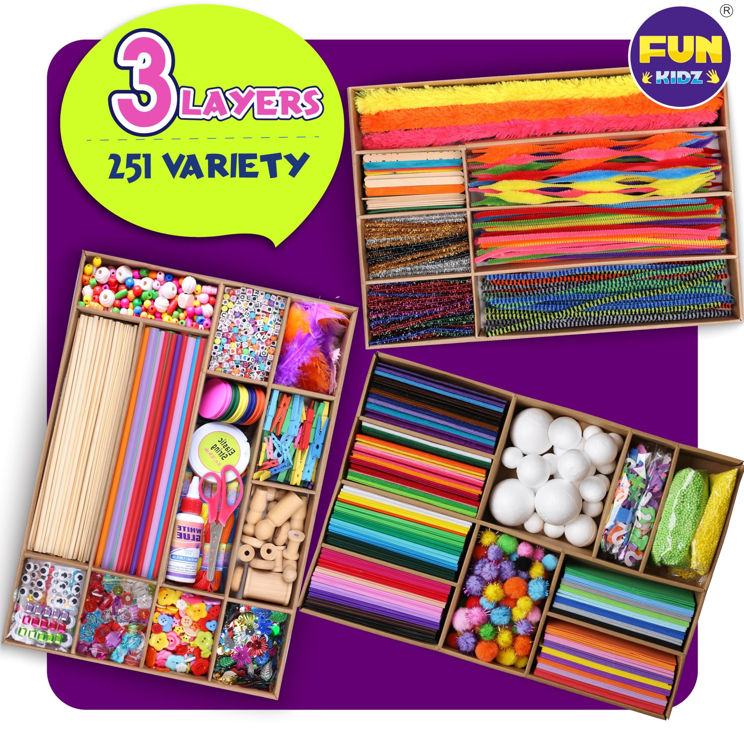 3 Layers Jumbo Arts and Crafts Supplies Warehouse - 1600+ Giant Craft Materials Kit for Kids 6-12, Biggest Chest Box 17.91Wx12.4L - Creative Toys Birthday Gift for Preschool Girls and Boys - Perfect for DIY Projects, Classroom Activities & Party Favors