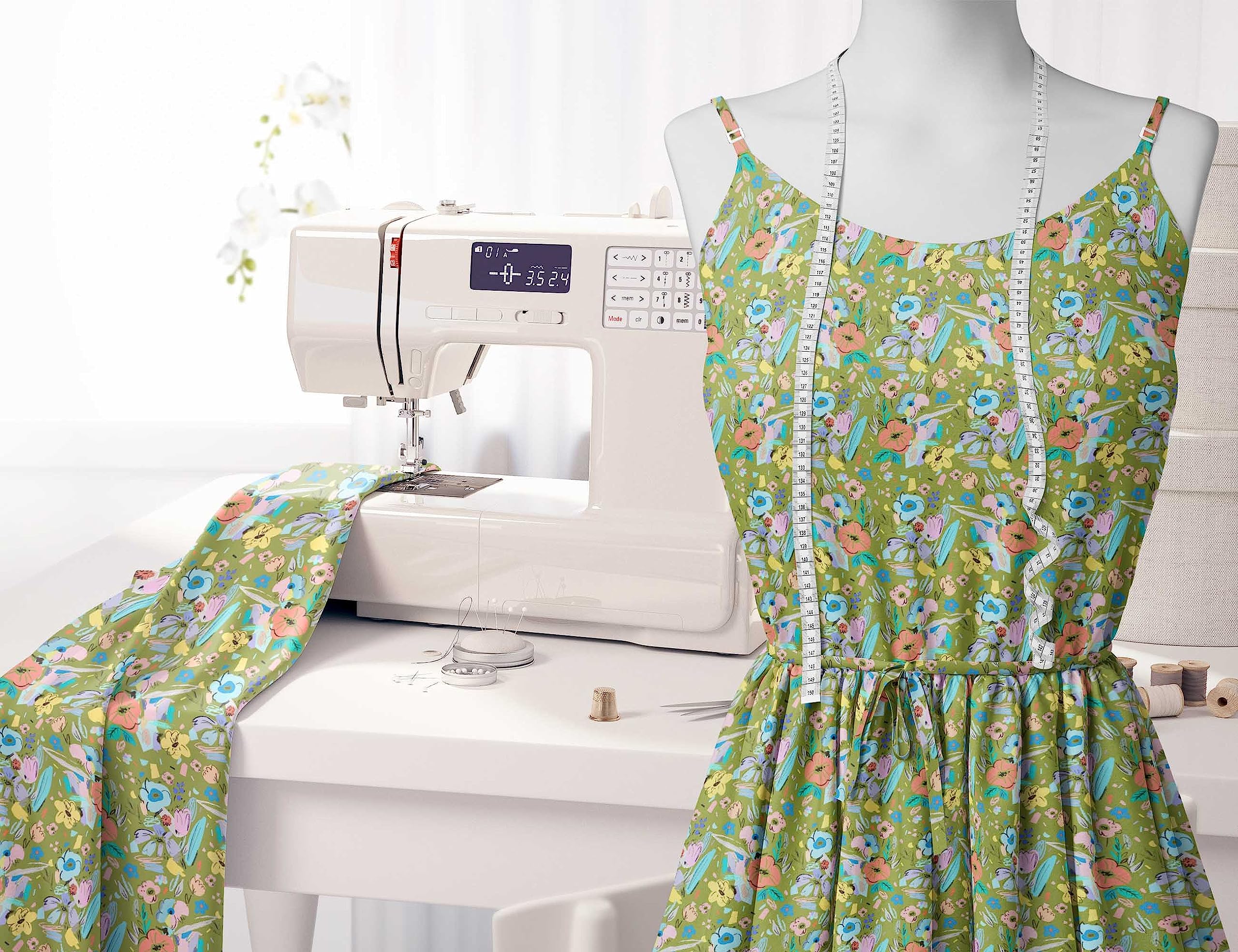 Soimoi Moss Green Georgette Fabric by The Yard - 42 Inch Wide - Artistic Leaf & Floral Printed Fabric for Dresses, Scarves & Home Decor - Elegant & Trendy DIY Sewing Projects