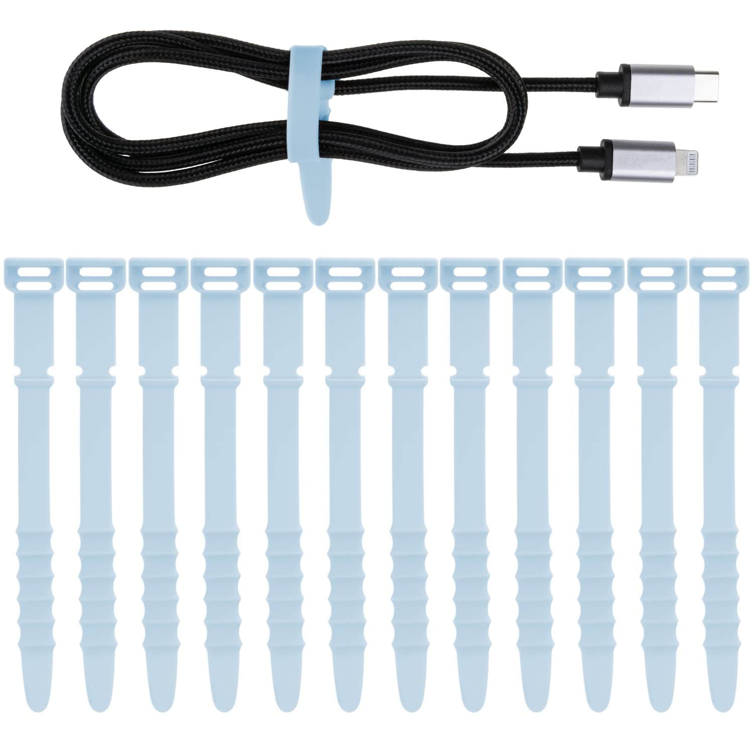 Neepanda 12 Pack Reusable Silicone Cable Ties - 4.5 Inch Elastic Cord Organizer Straps for Phone Charger, Headphones, Computer Wires - Home Office Desk Cable Management (Blue) - Perfect for Organizing Electronics, Travel Accessories & DIY Projects