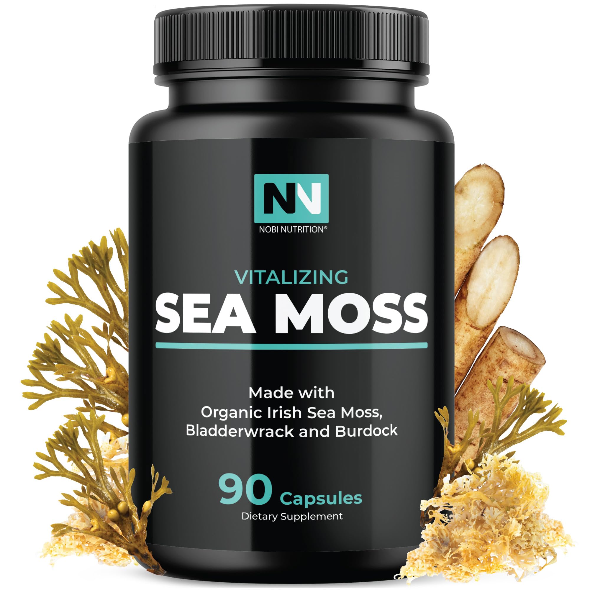 Organic Irish Sea Moss Capsules with Burdock Root & Bladderwrack Powder - 1300mg Thyroid & Immune Support Complex (90 Veggie Pills, 45-Day Supply) | Rich in Iodine for Energy, Metabolism & Detox | Perfect for Daily Wellness & Holistic Health Routines