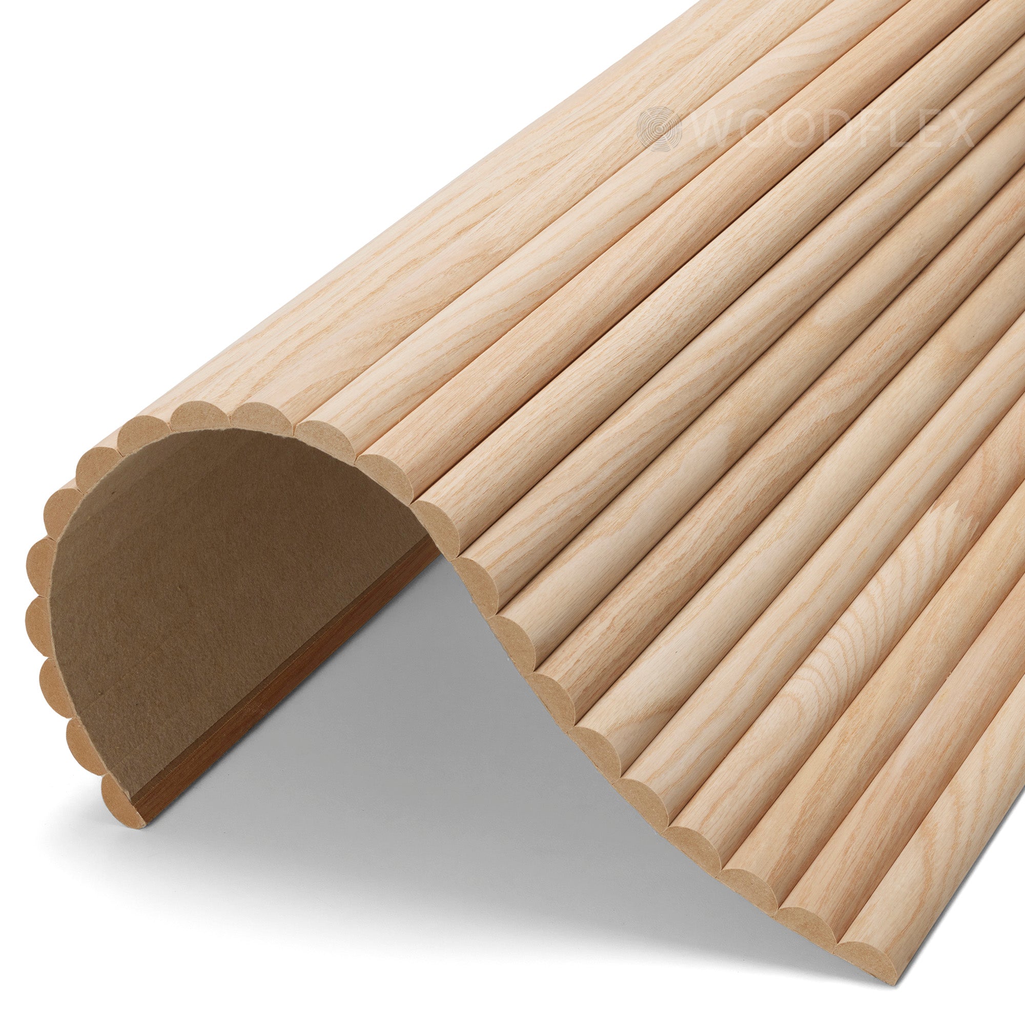 WOODFLEX Flexible Wooden Slat Under Bench Counter Panel - Oak Veneer 900mm x 600mm Half Round for Kitchen Islands & Bar Counters