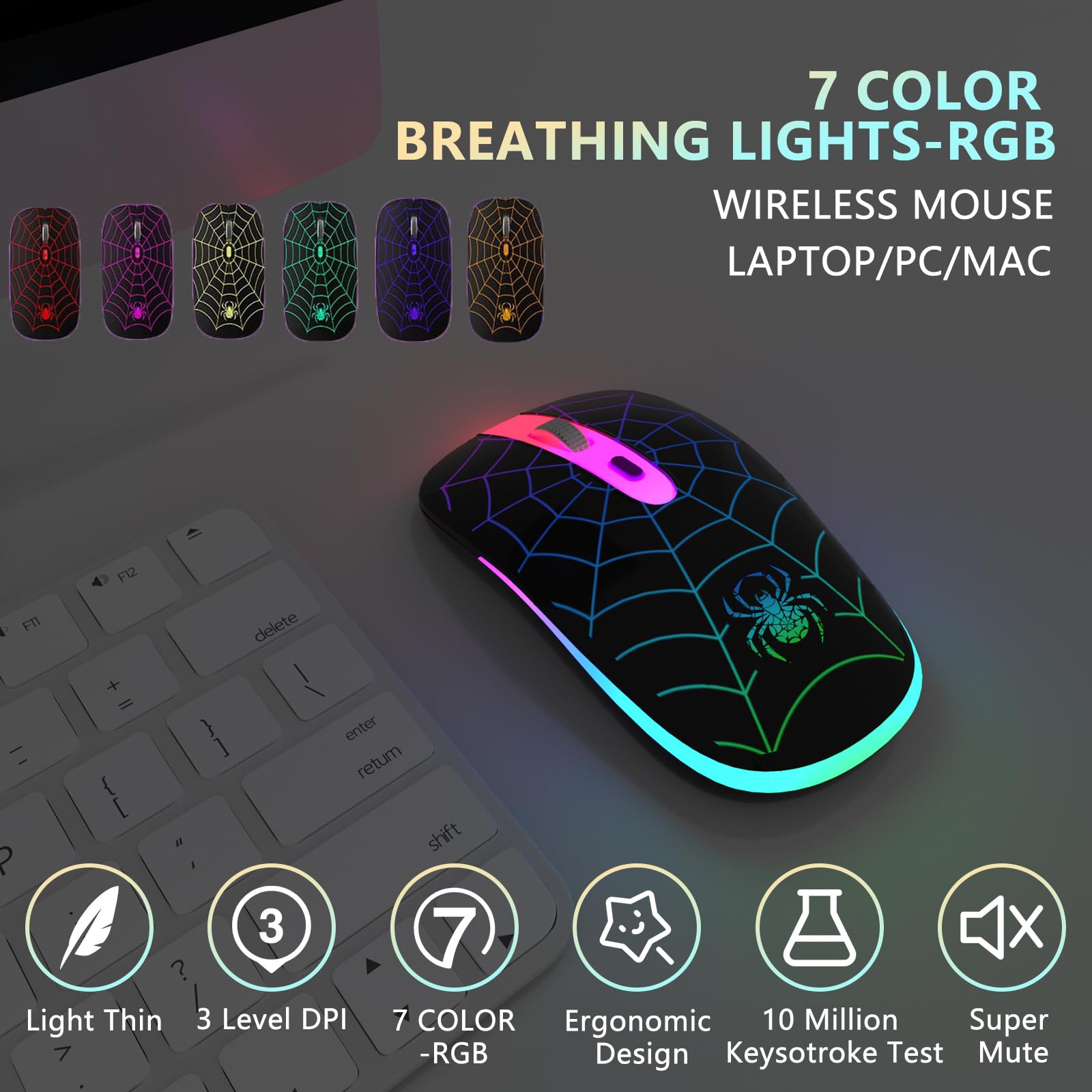 FUWANG Rechargeable Wireless Mouse - Bluetooth & 2.4G Dual Mode LED Mouse with USB/Type-C Receiver for Laptop, PC, Mac - Perfect for Office, Travel & Home Use