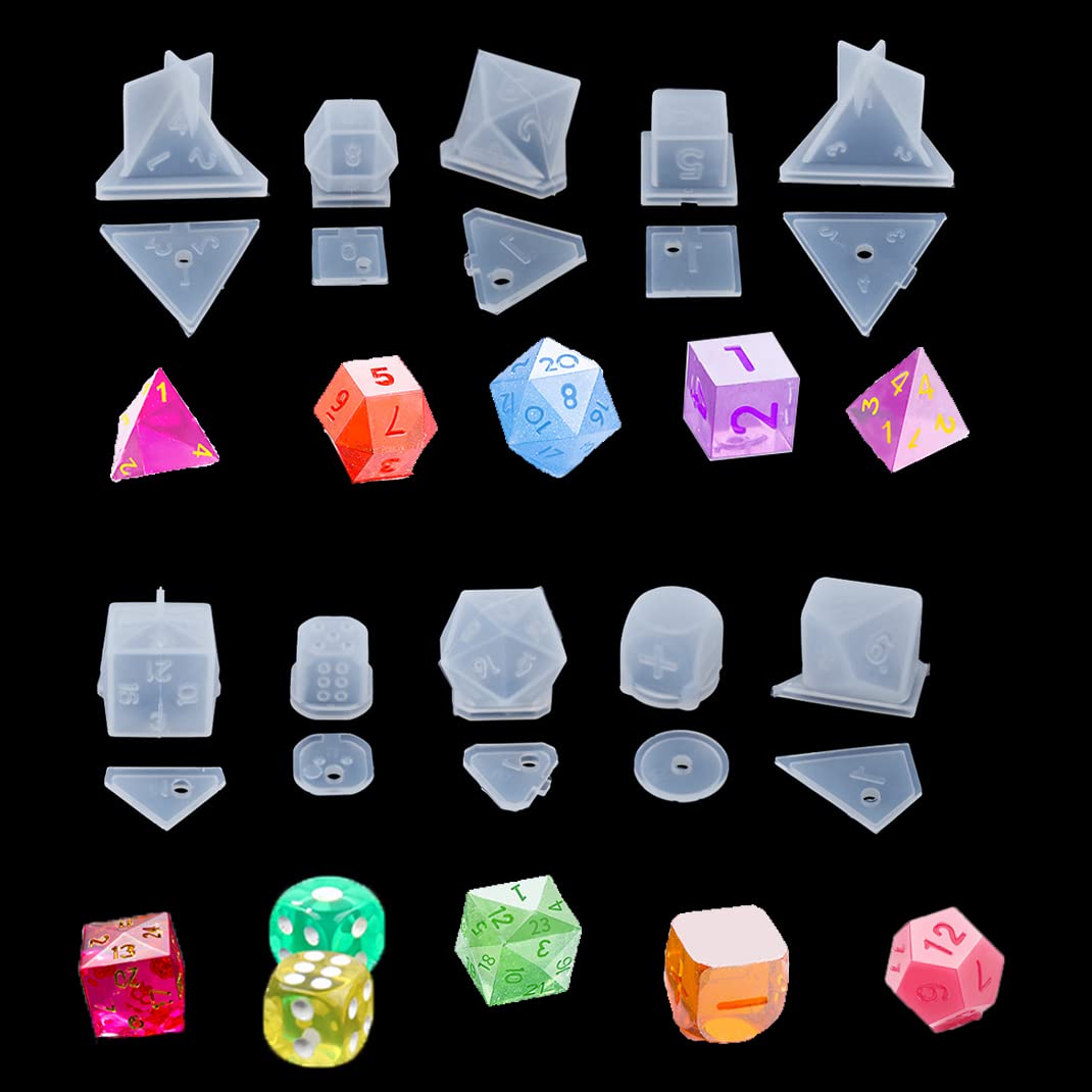 iSuperb 10-Piece Silicone Dice Molds Set for Resin Casting - Crystal Epoxy Molds for DIY Jewelry Making, Digital Game Accessories & Craft Projects - Perfect for D&D, Board Games & Handmade Gifts