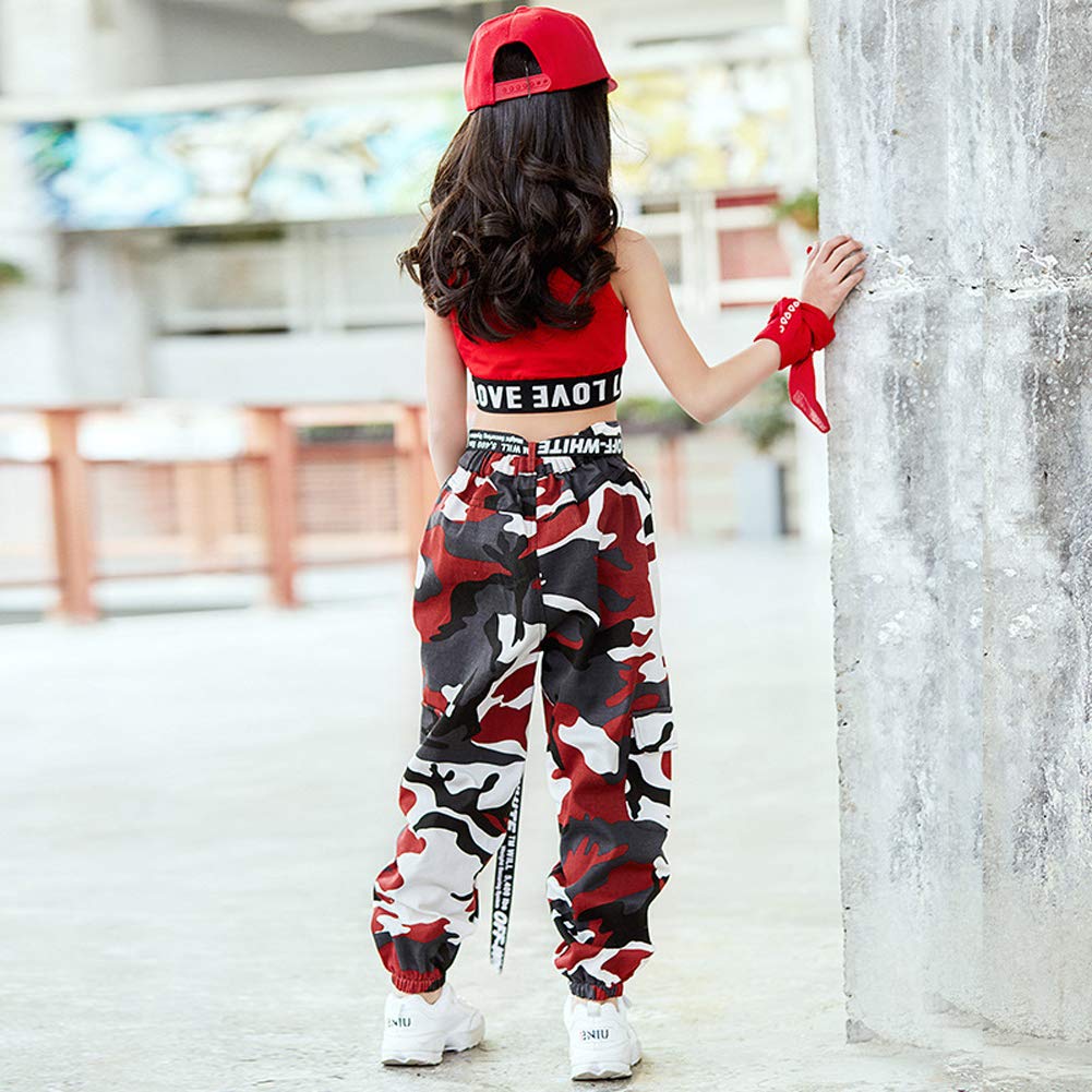 LOLANTA 2-Piece Girls Hip Hop Dance Outfit Set - Crop Tank Top & Camo Jogger Pants for Street Dance, Solo Performance, Ages 6-15 | Perfect for Dance Classes, Competitions & Casual Wear