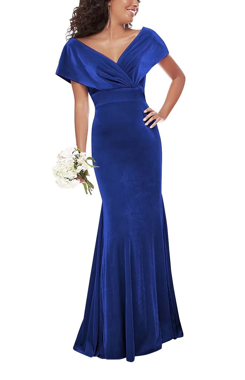 Elegant Velvet Off-Shoulder V-Neck Mermaid Bridesmaid Dresses for Women - Formal Evening Gowns for Prom, Party & Wedding Events 2023 - Perfect for Cocktail Parties, Black Tie Galas & Special Occasions