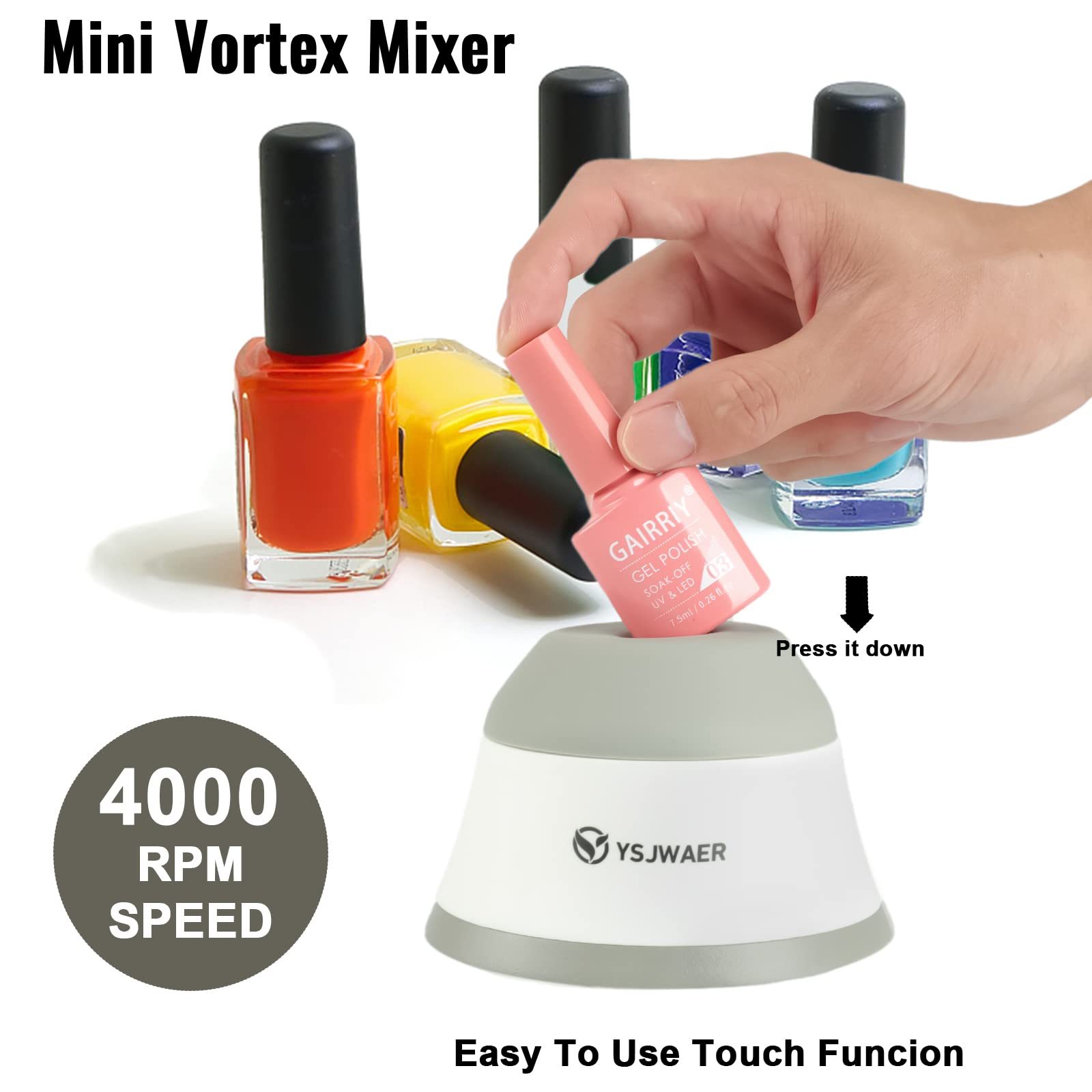 YSJWAER Mini Vortex Mixer Shaker - 4000 RPM Touch Control for Nail Polish, Acrylic Paint, Science Lab & Eyelash Adhesives | Perfect for DIY Beauty, Laboratory Experiments & Small Batch Mixing