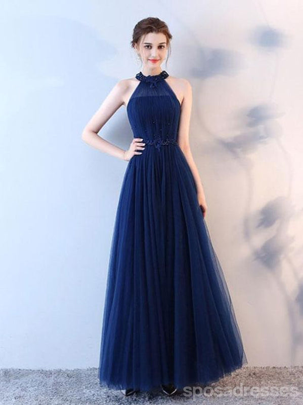 Elegant Navy Blue A-Line Halter Maxi Long Prom Dress for Women | Formal Evening Gown | Perfect for Homecoming, Wedding Guest & Special Occasions