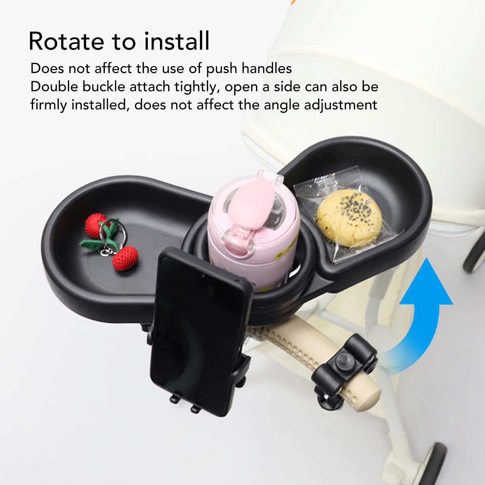 BTSEURY Adjustable Height Spill-Proof Stroller Cup Holder & Snack Tray - Dual Slot Portable Stroller Accessory for Baby Bottles, Snacks & Drinks - Perfect for Indoor, Outdoor, Park, Shopping & Travel Use