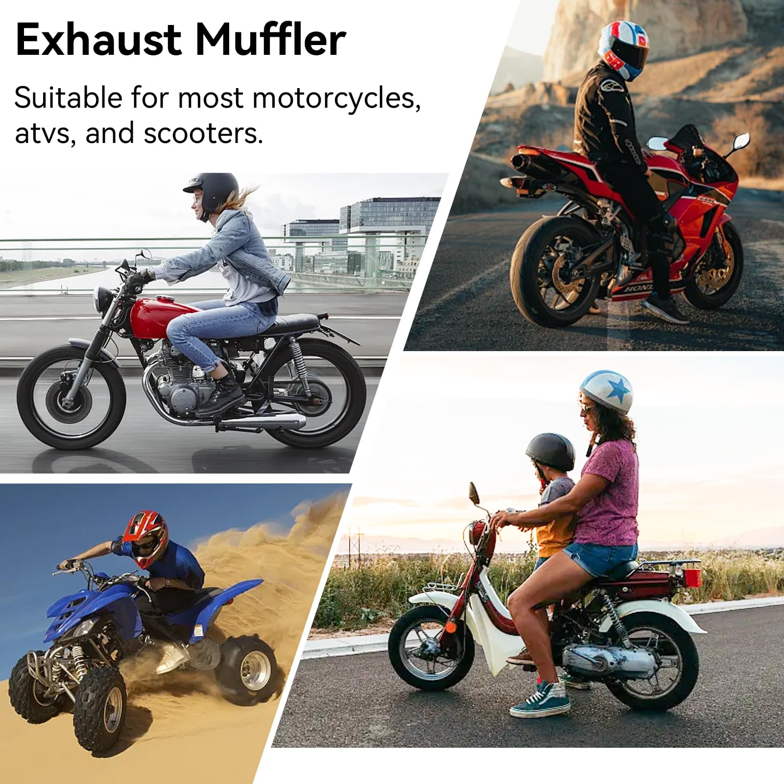 Universal Motorcycle Exhaust Silencer - 2 Pack for ATV, Scooter & Dirt Bike - Noise Reduction