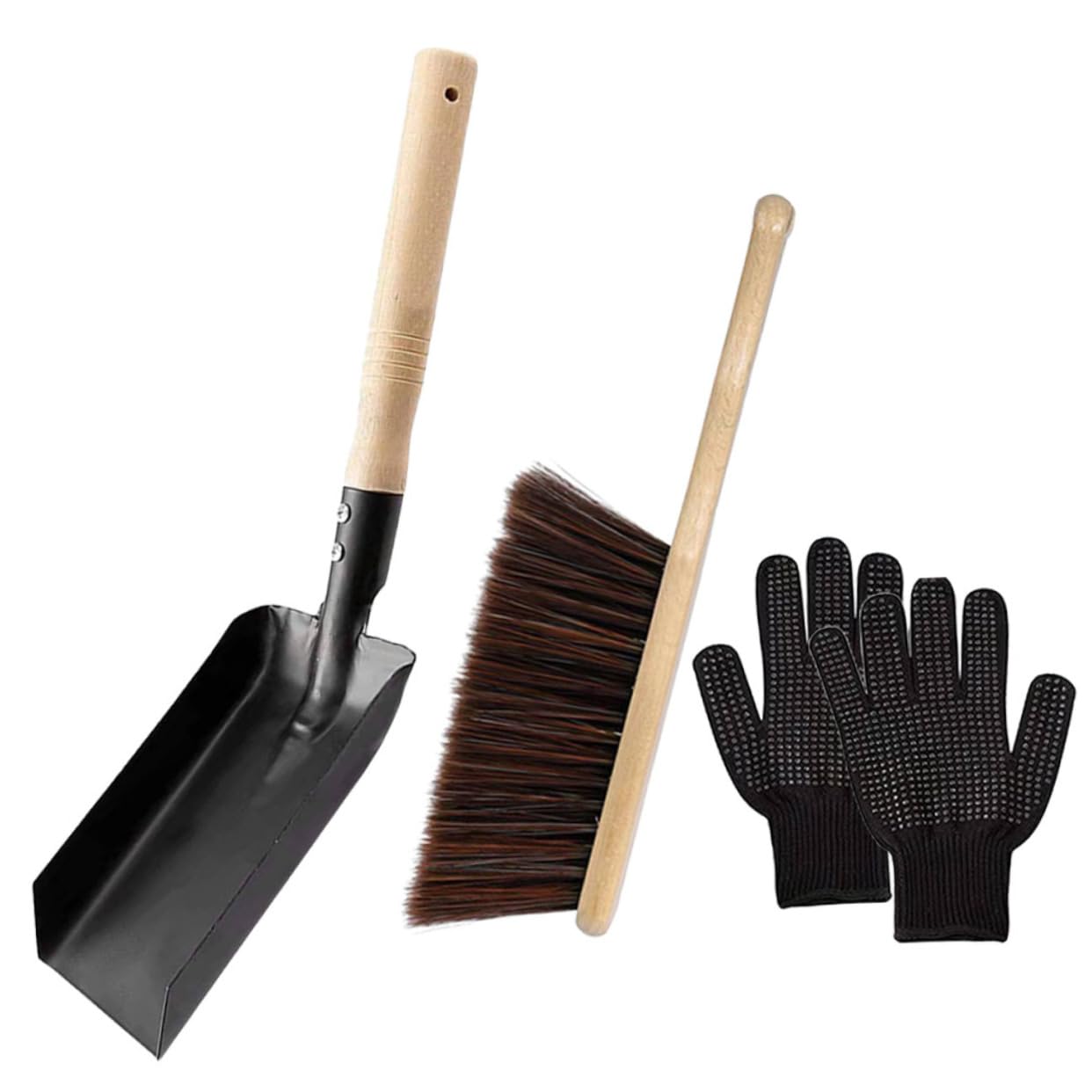 Homoyoyo Fireplace Accessory Kit - 5-Piece Set with Cleaning Broom, Ash Shovel, Duster, Heat-Resistant Gloves & Storage Bag | Essential Tools for Wood Stove, Fire Pit & Hearth Maintenance | Perfect for Indoor/Outdoor Fireplace Cleaning & Ash Removal