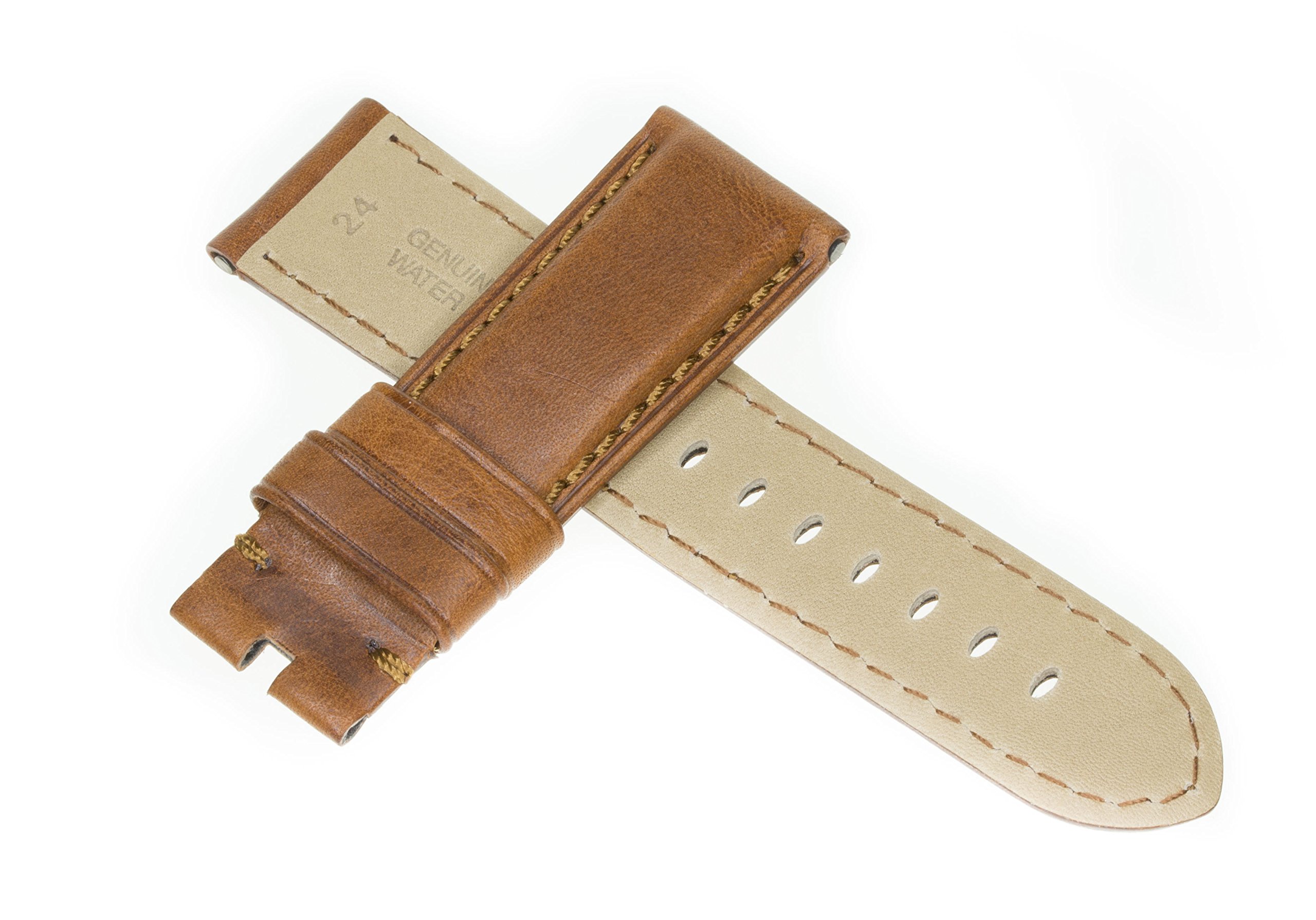 26mm Genuine Cow Leather Watch Strap - Gold Brown Deployment Buckle with Gold Stitch - Compatible with PANERAI Regular Size Watches - Perfect for Business, Casual & Formal Occasions