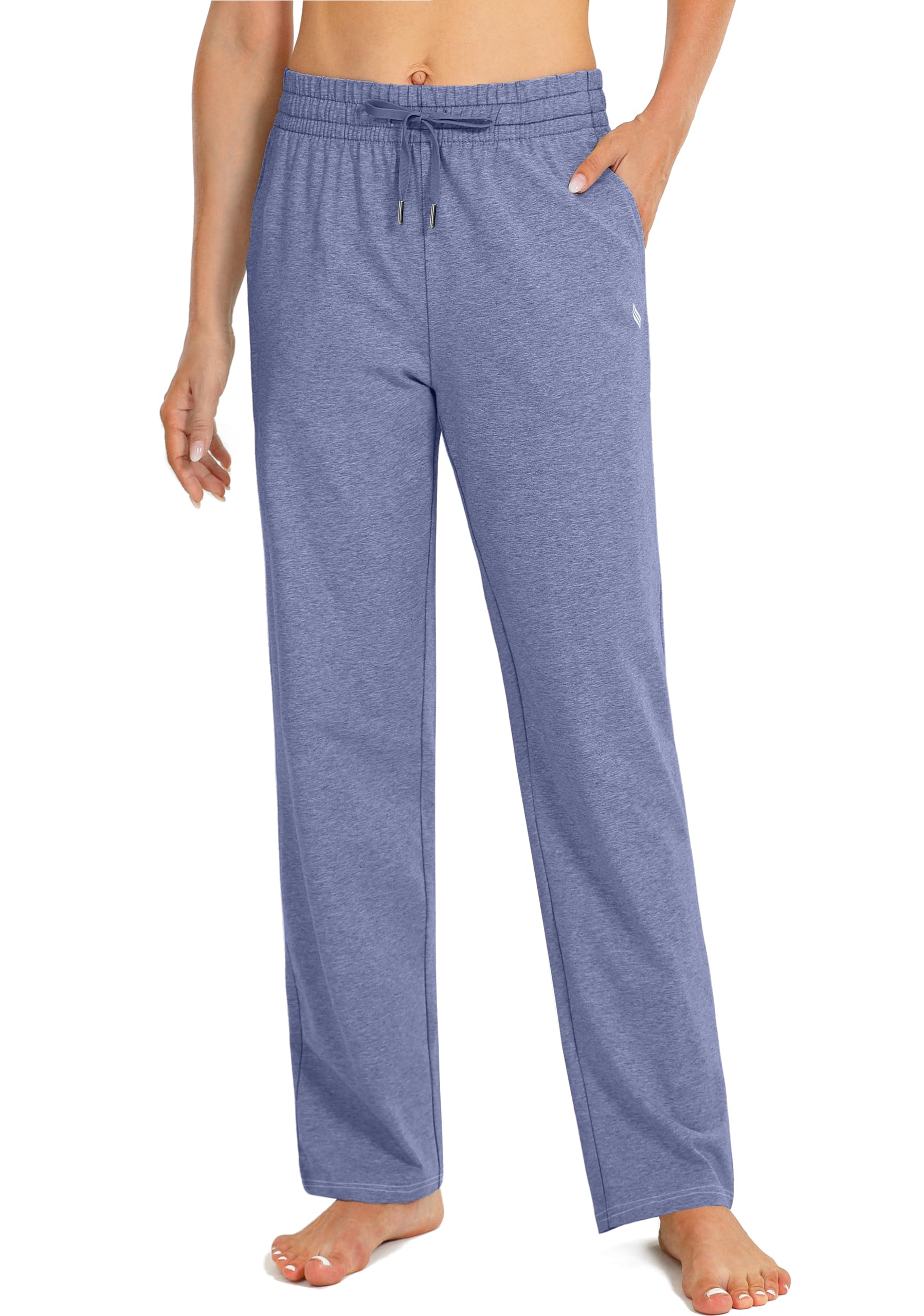 SANTINY Women's Cotton Sweatpants - High Waisted Yoga Lounge Pants with Pockets, Elastic Waistband, Open Bottom for Comfort - Perfect for Yoga, Workout, Running, Travel & Casual Wear