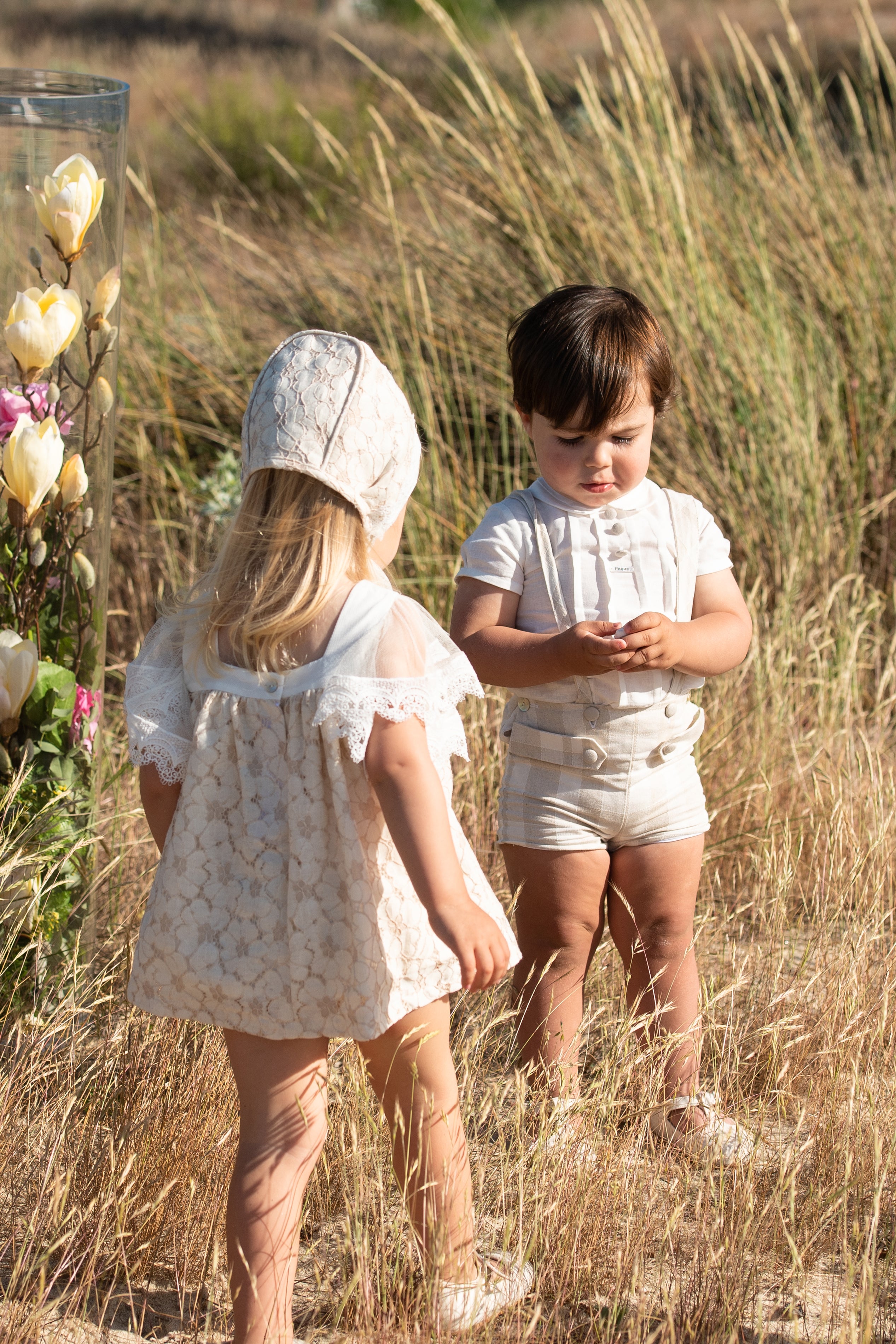 Elegant Lilly Beige Lace Dress with Matching Bloomers | Vintage-Inspired Baby Girl Outfit for Photoshoots, Christening & Special Occasions