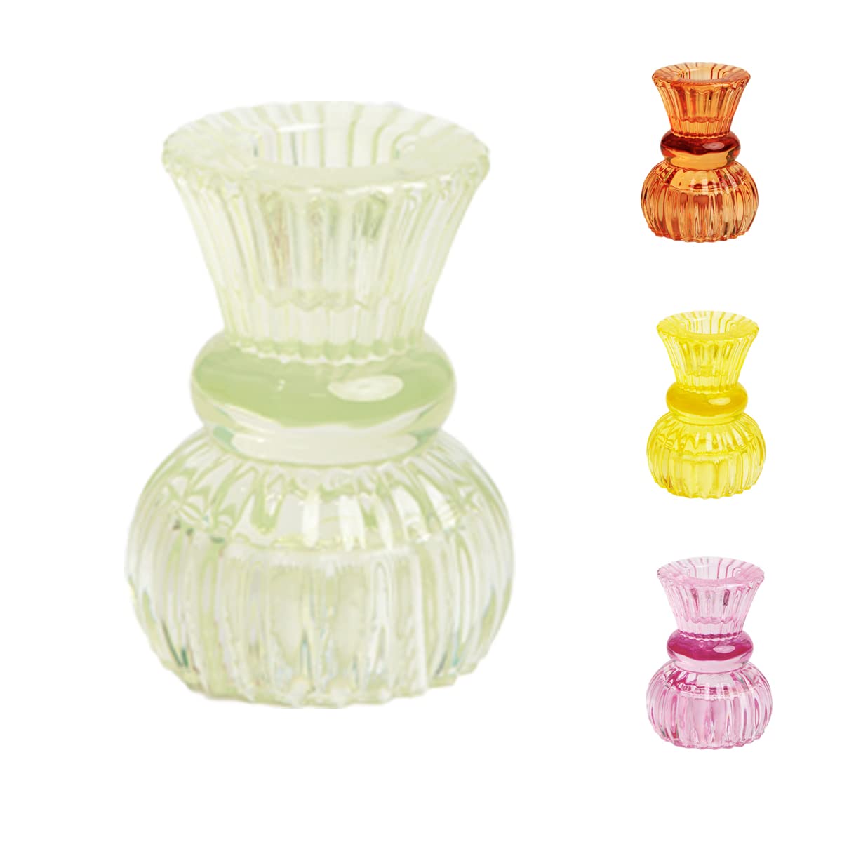 Small Light Green Glass Candle Holder for Candlesticks & Tea Lights - Boho Home Decor for Easter, Weddings & Dinner Parties | Decorative Table Centerpiece