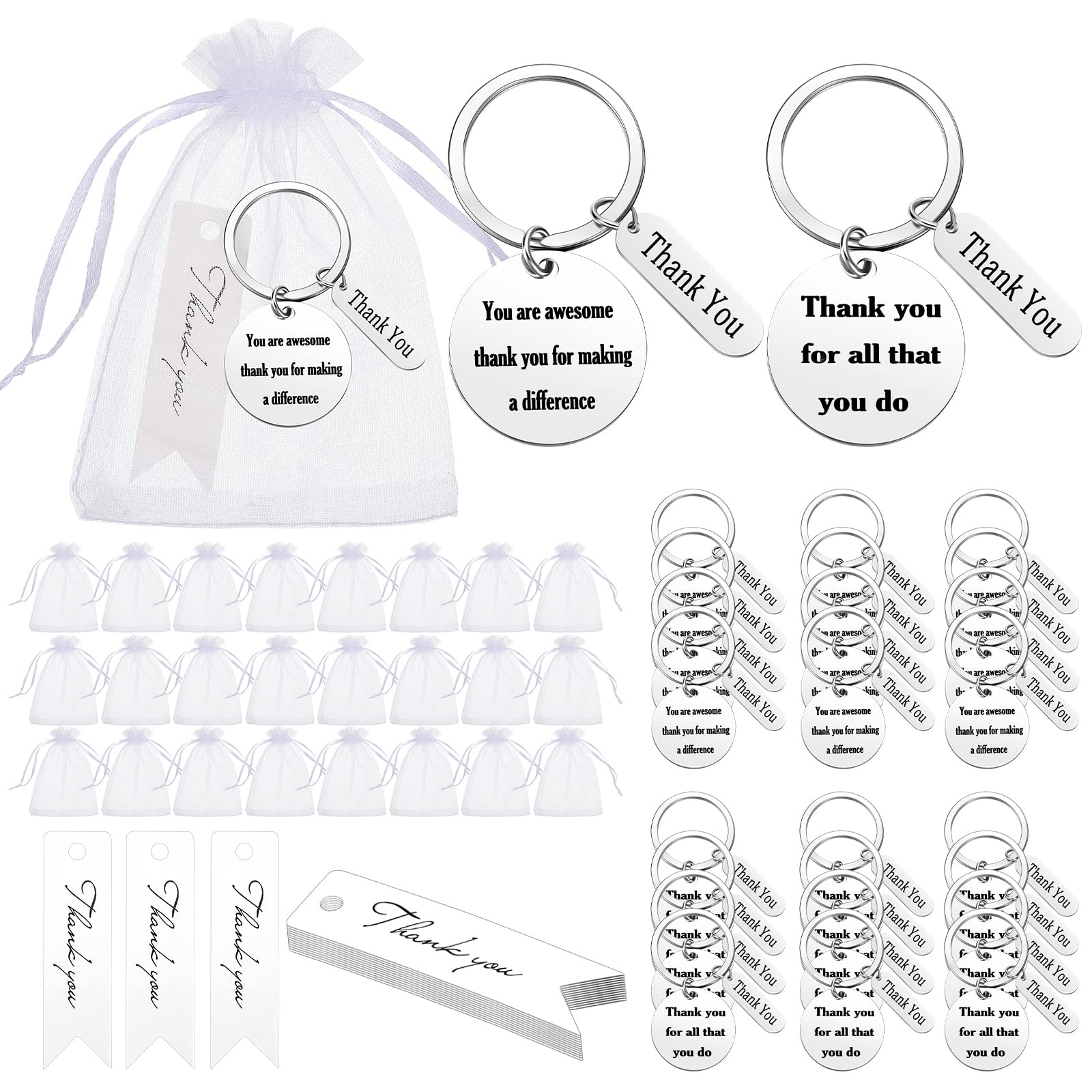 72 Pcs Employee Appreciation Gifts Bulk - Keychains with Bags for Teachers & Graduation - Workplace & School Rewards