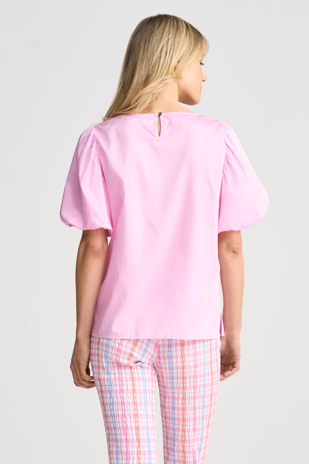 Women's Cotton Puff Sleeve Blouse in Begonia Pink | Casual Chic Tops for Spring & Summer | Perfect for Office, Date Night & Weekend Outings