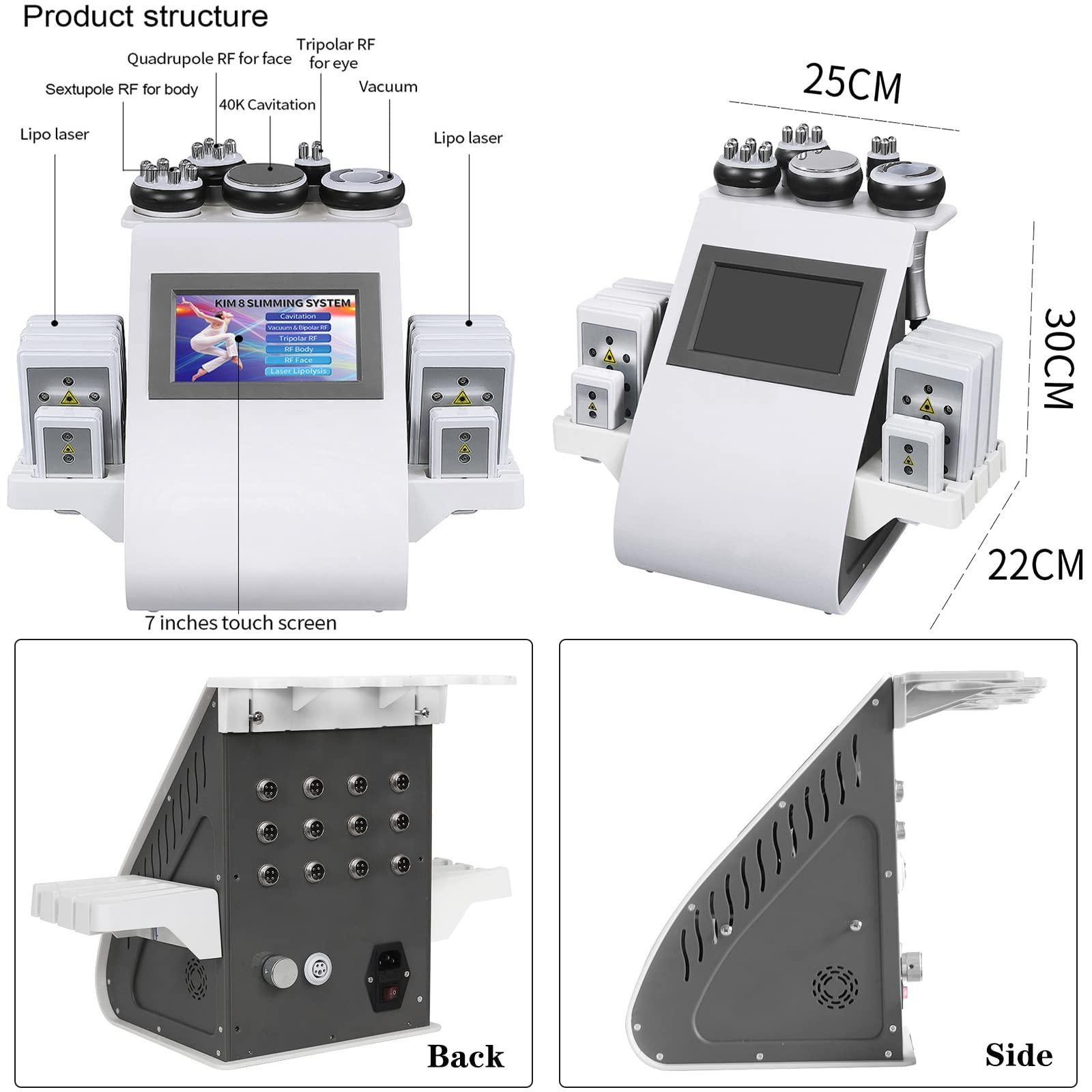 Babiloon 40K Cavitation Machine - 6 in 1 Professional Body Beauty Device with Radio Frequency & Vacuum Reduction for Arm, Waist, Thigh, Hip & Leg Contouring - Perfect for Home Spa & Salon Treatments (UK)