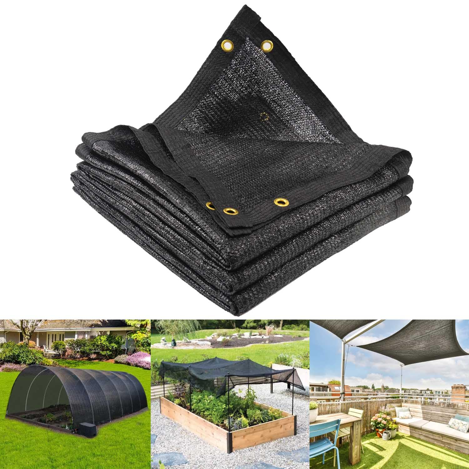 70% Shade Cloth 10x20 FT - Black UV Resistant Sun Shade Net with Reinforced Brass Grommets - Durable Mesh Tarp for Plant Cover, Greenhouse, Patio, Chicken Coop & Tomato Protection - Perfect for Outdoor Gardening & Sun Protection