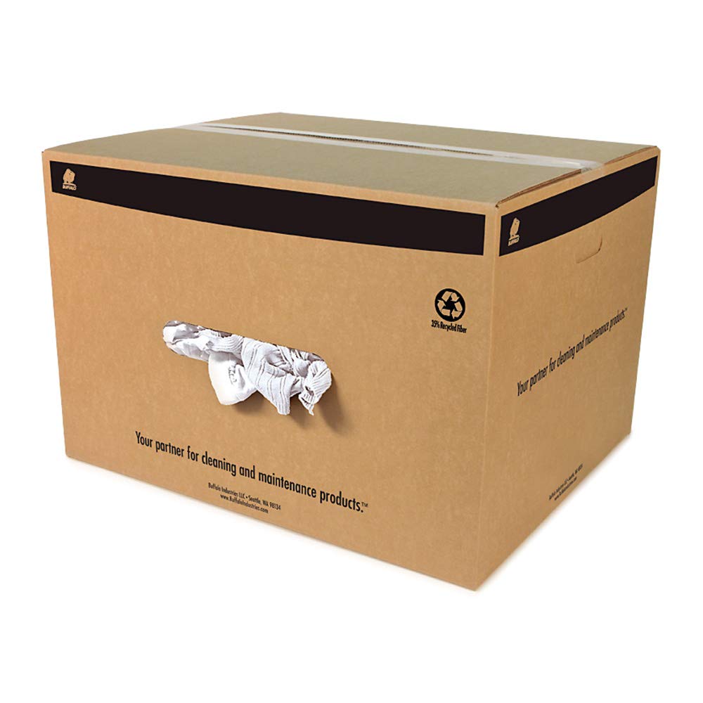 Buffalo Industries (10525) 50 lb. Box of Absorbent White Recycled T-Shirt Cloth Rags - All-Purpose Cleaning, Wiping & Polishing - 100% Recycled Cotton - Ideal for Garages, Workshops & Household Cleaning