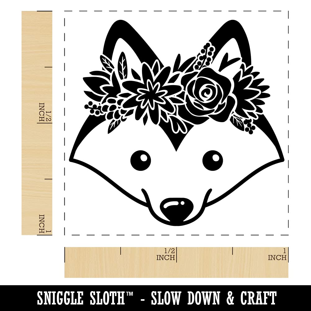 Cute Husky Dog with Flower Crown Self-Inking Rubber Stamp - 1 Inch Small Stamp for Crafts, DIY, Scrapbooking & Card Making - Black Ink Stamper for Invitations, Journals & Planners