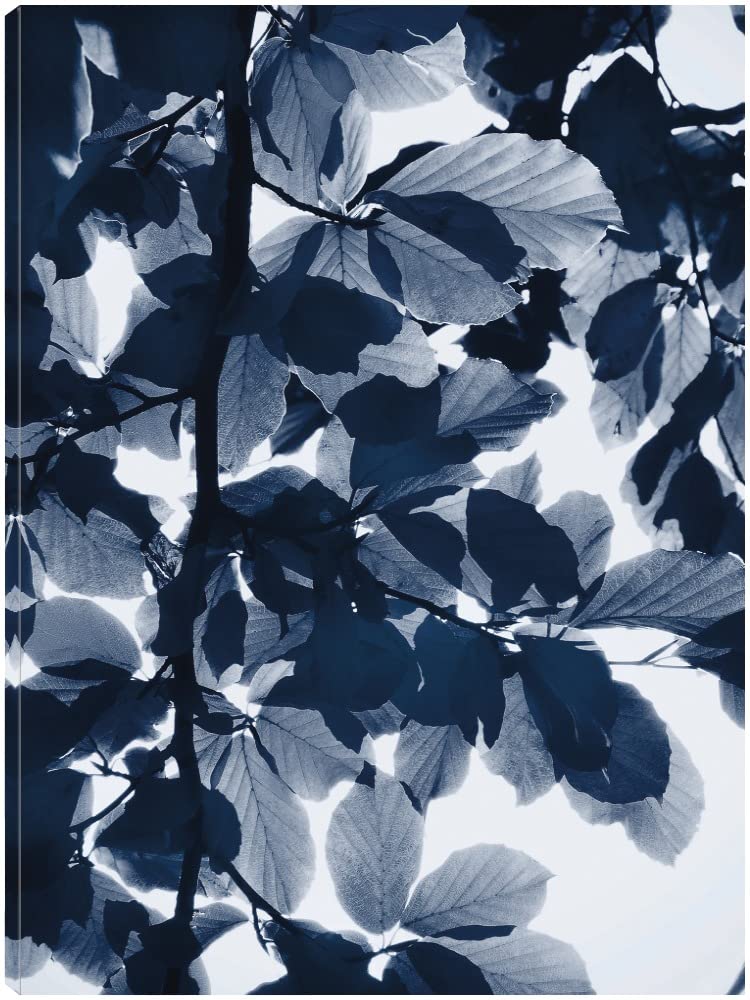 Indigo Leaves Canvas Wall Art - Handmade Fine Art Painting by Lexie Greer - 32x43 Inch Ready to Hang Wall Decor for Living Room, Bedroom, Office - Perfect for Modern Home & Office Decor