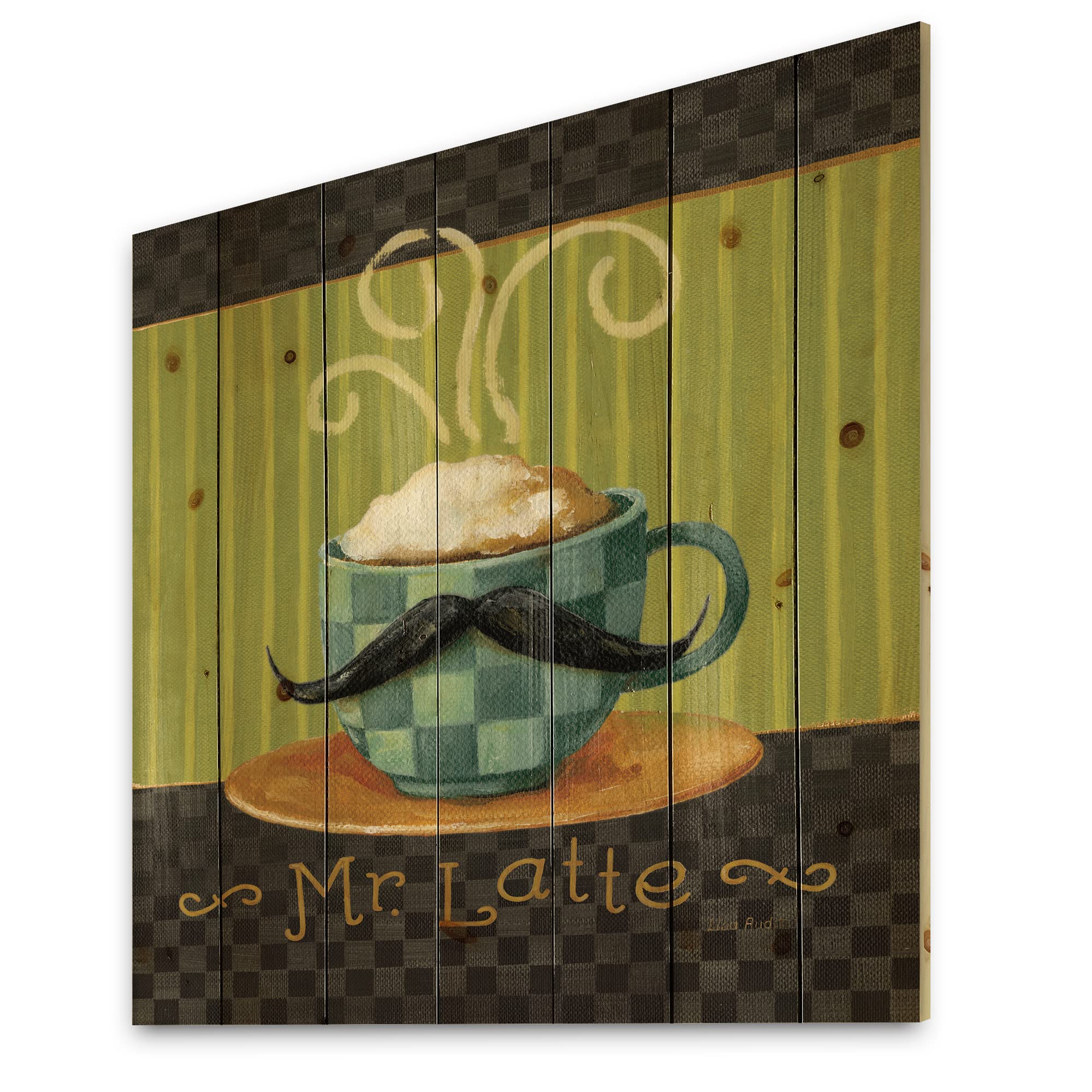 Kitchen Cafe Moustache Print on Pine Wood - 30x30 for Home Decor
