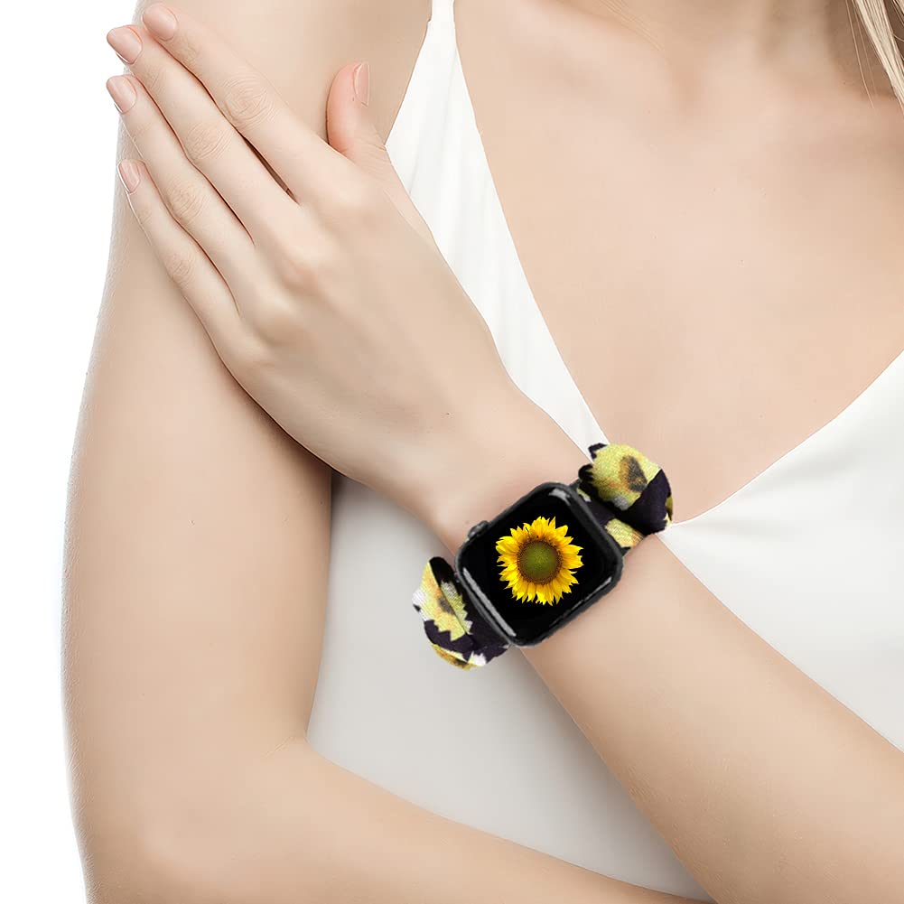 Tiptops 3 Pack Apple Watch Bands for Women - Soft Fabric Scrunchies Wristbands Compatible with iWatch Ultra 2, Series 10/9/8/7/6/5/4/3/2/1/SE (38mm-49mm) - Stylish Printed Cloth Straps for Workout, Yoga & Everyday Wear