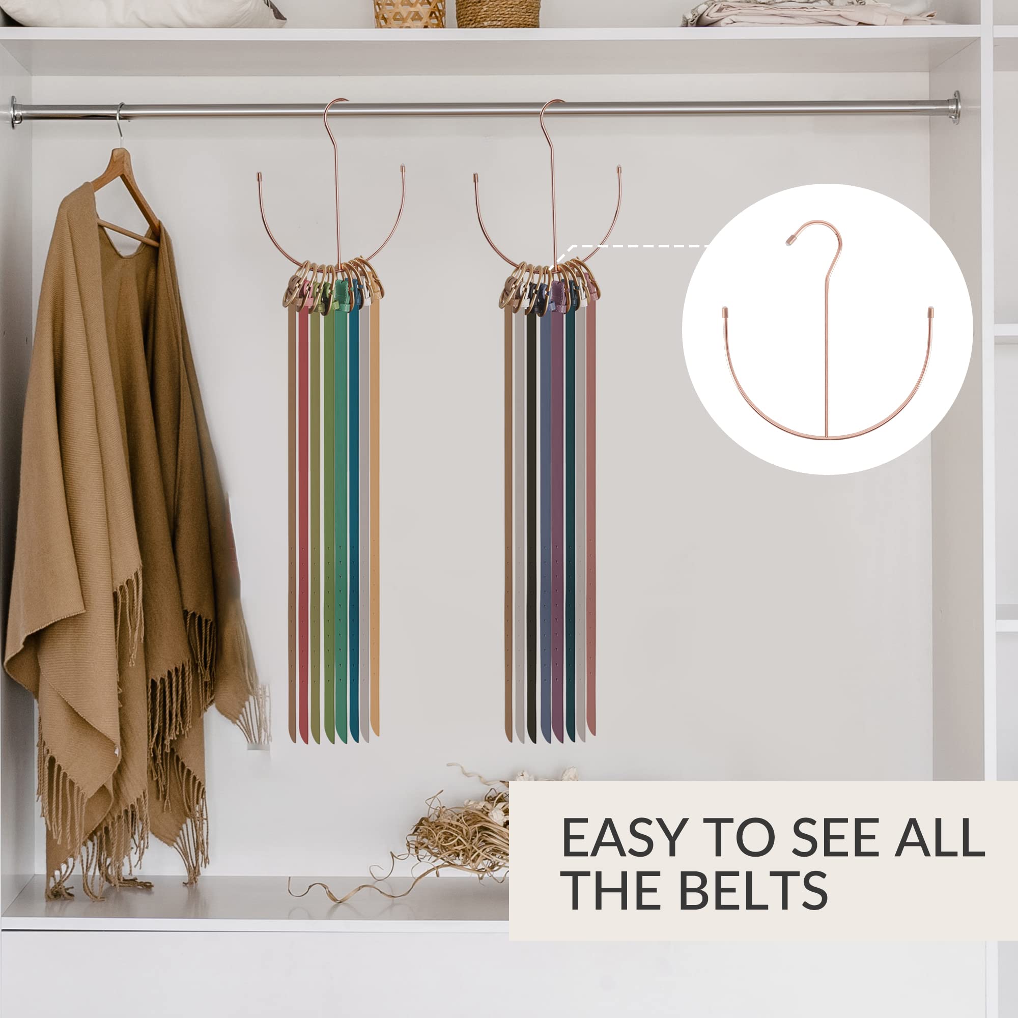 ZEDODIER 2 Pack Rose Gold Belt Hangers & Closet Organizer Hooks for Belts, Ties, Scarves, Hats, Bras & Shoes - Space Saving Closet Accessory for Bedroom, Closet & Dorm Organization