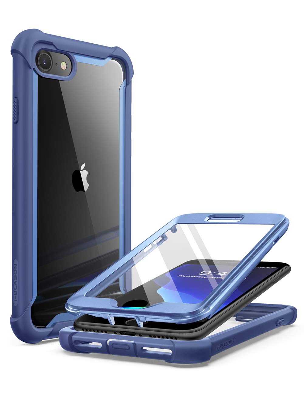 i-Blason Ares Case for iPhone SE 2022 (3rd Gen) | Dual Layer Rugged Clear Bumper Case with Built-in Screen Protector | Compatible with iPhone SE 2022/2020, iPhone 8/7 | Shockproof & Scratch Resistant | Perfect for Outdoor, Work & Daily Use (Blue)