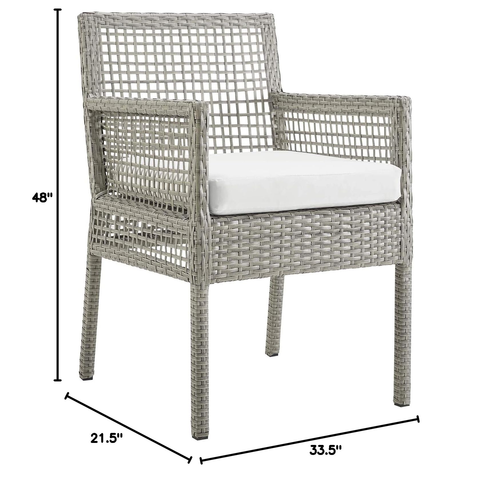Modern Contemporary Outdoor Patio Dining Chairs - Set of 2 Rattan Armchairs in Gray & White - Perfect for Backyard, Garden, Poolside & Balcony Relaxation