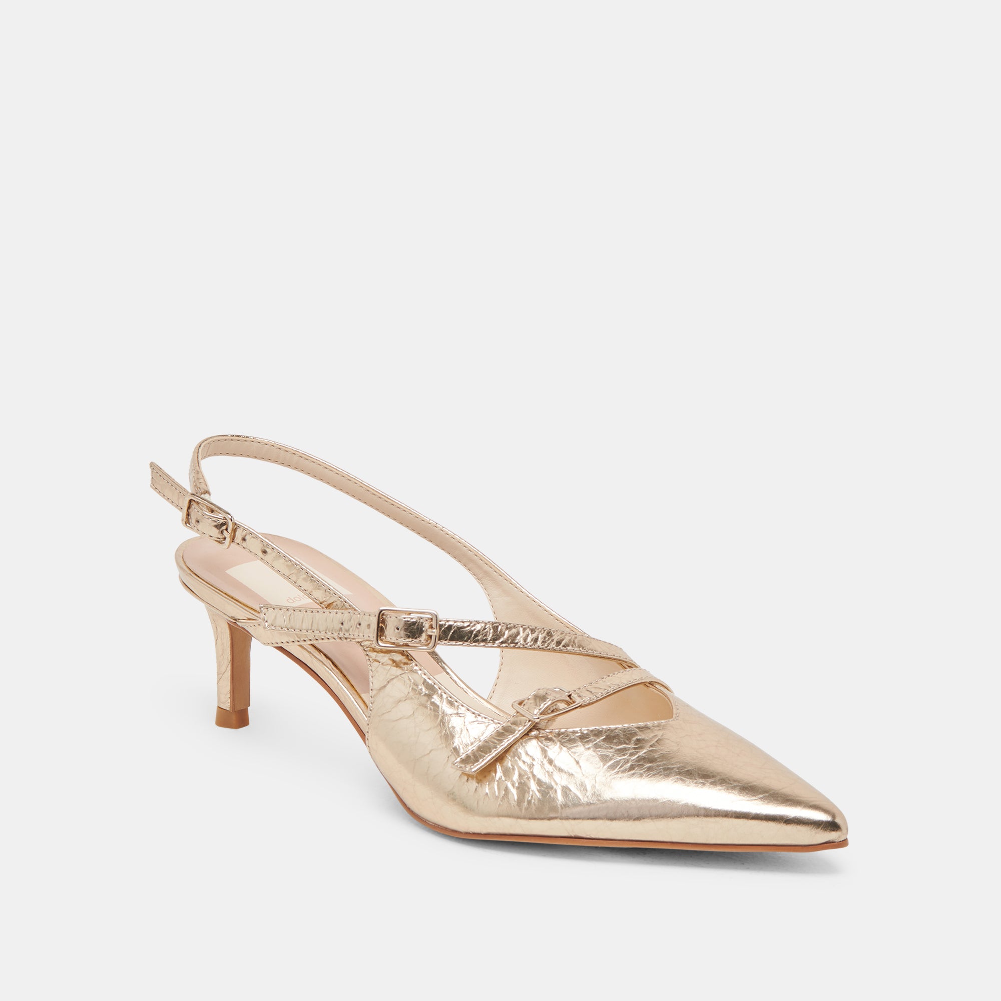 PAMLA Women's Mid Heel Sandals - Light Gold Distressed Leather Wide Heels for Comfort & Style | Perfect for Weddings, Parties & Evening Events