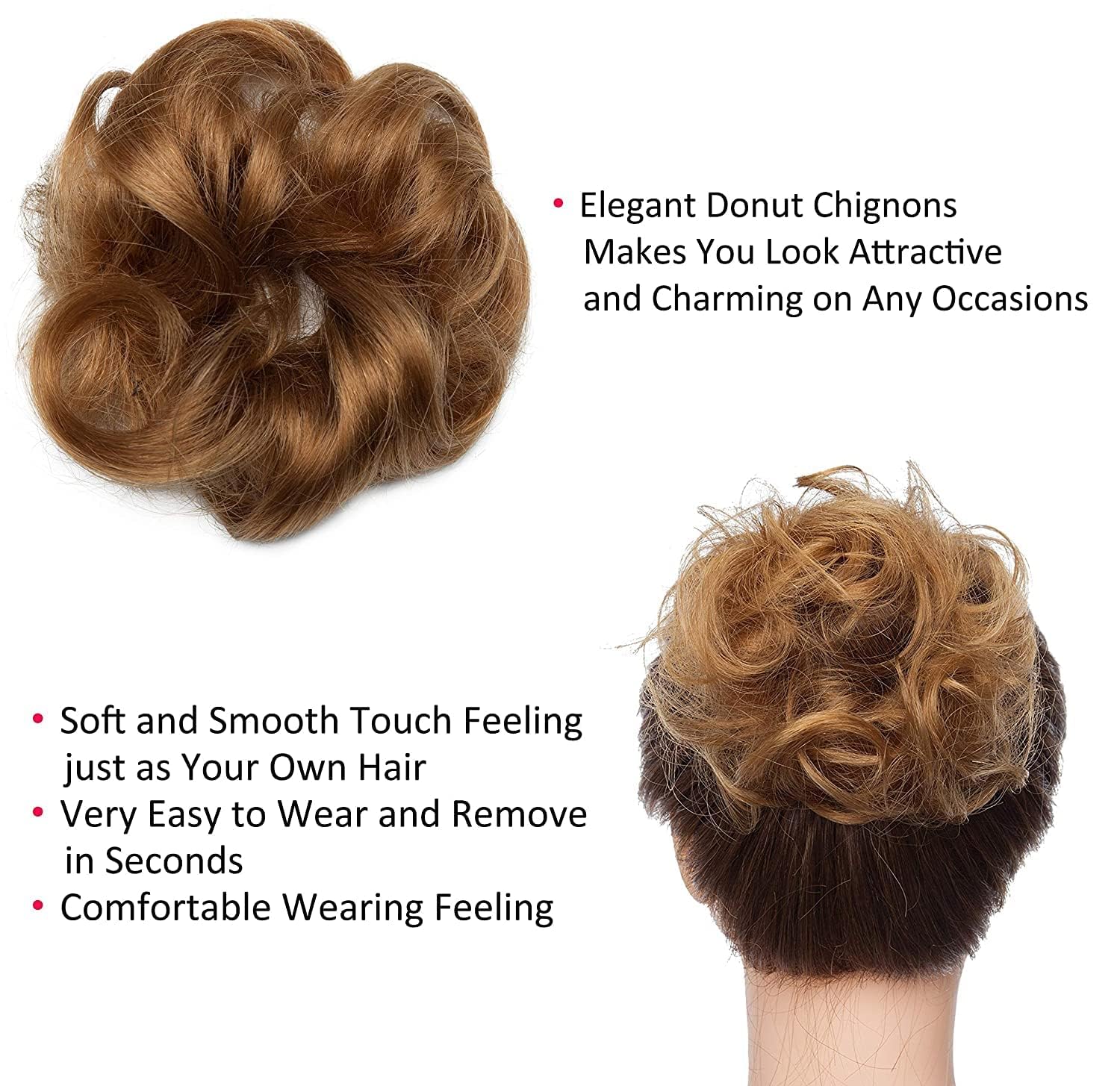 Deluxe Messy Hair Bun Extension - 1 Piece Light Brown Clip-in Hairpiece for Instant Updo & Volume | Perfect for Parties, Weddings & Everyday Styling