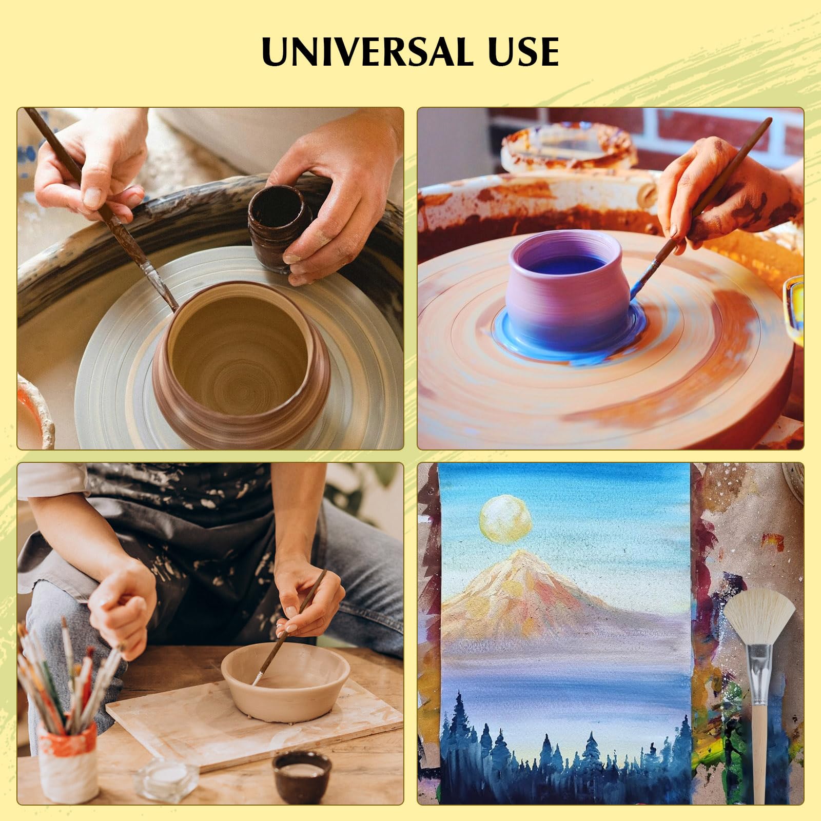 11 Pcs Wool Pottery Glaze Brushes for Ceramic Painting - Soft Durable Wool Bristles, Precision Detailing Tools, Easy Clean Hake Brushes in Multiple Sizes - Perfect for Pottery Glazing, Ceramic Art, DIY Crafts & Home Decor Projects