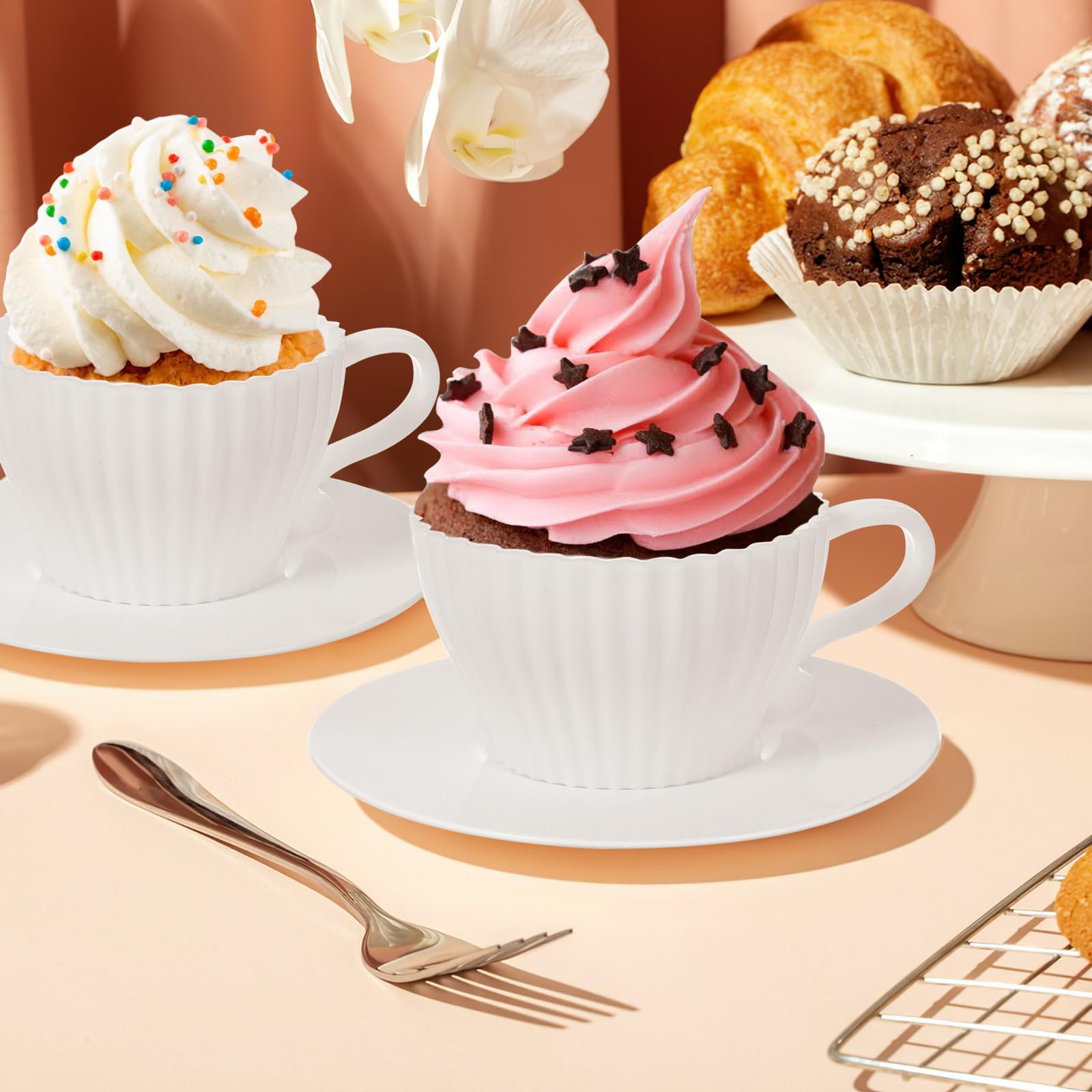 DOITOOL 4PCS Silicone Cupcake Liners - Reusable, Non-Stick, Oven Safe Baking Muffin Cups for Perfect Cupcakes & Muffins - Ideal for Home Baking, Parties, and Gift Packaging