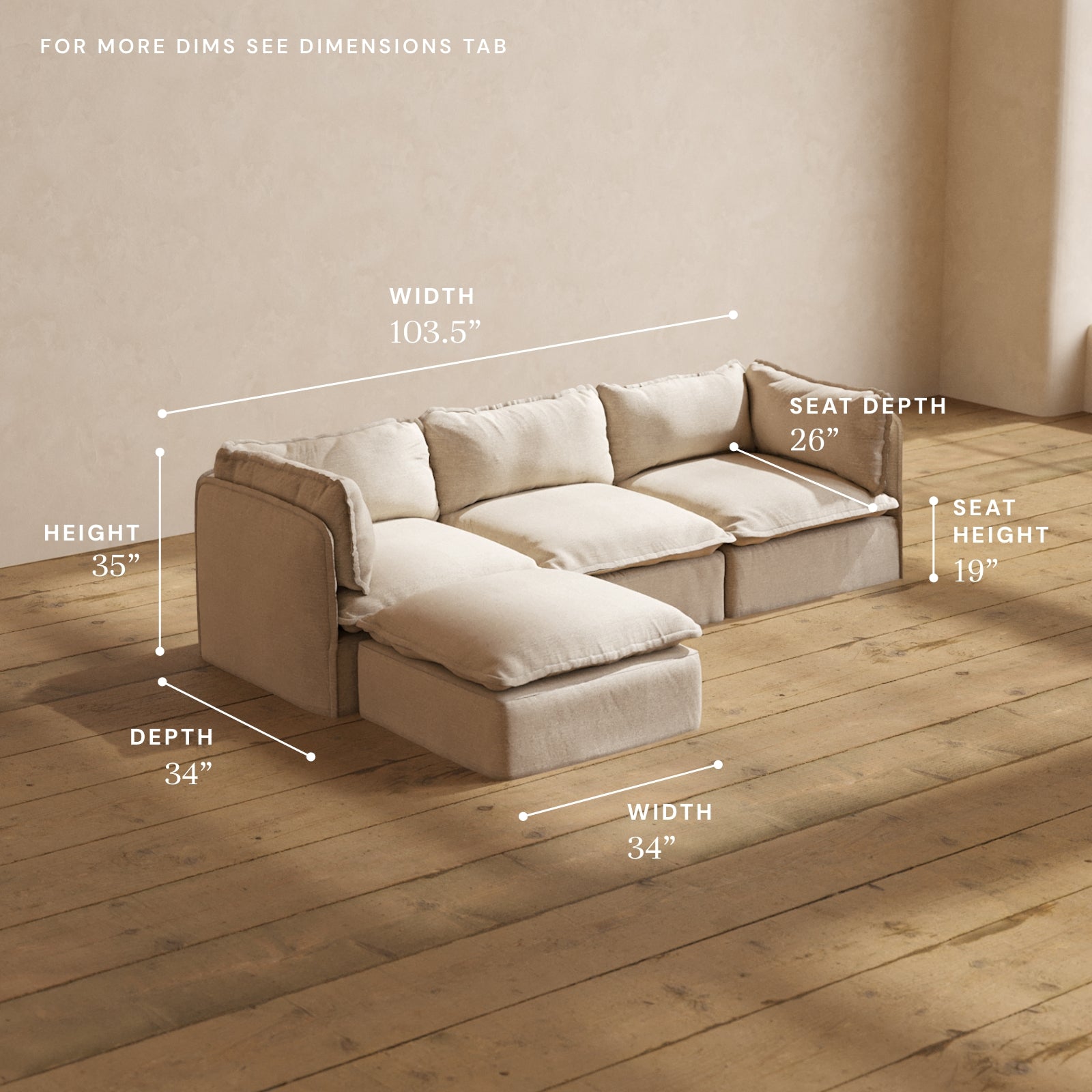 Premium Modular 3-Seater Sectional Sofa in Oat Fabric - Luxurious Comfort for Living Room, Family Room & Home Theater | Durable & Stylish Modern Furniture