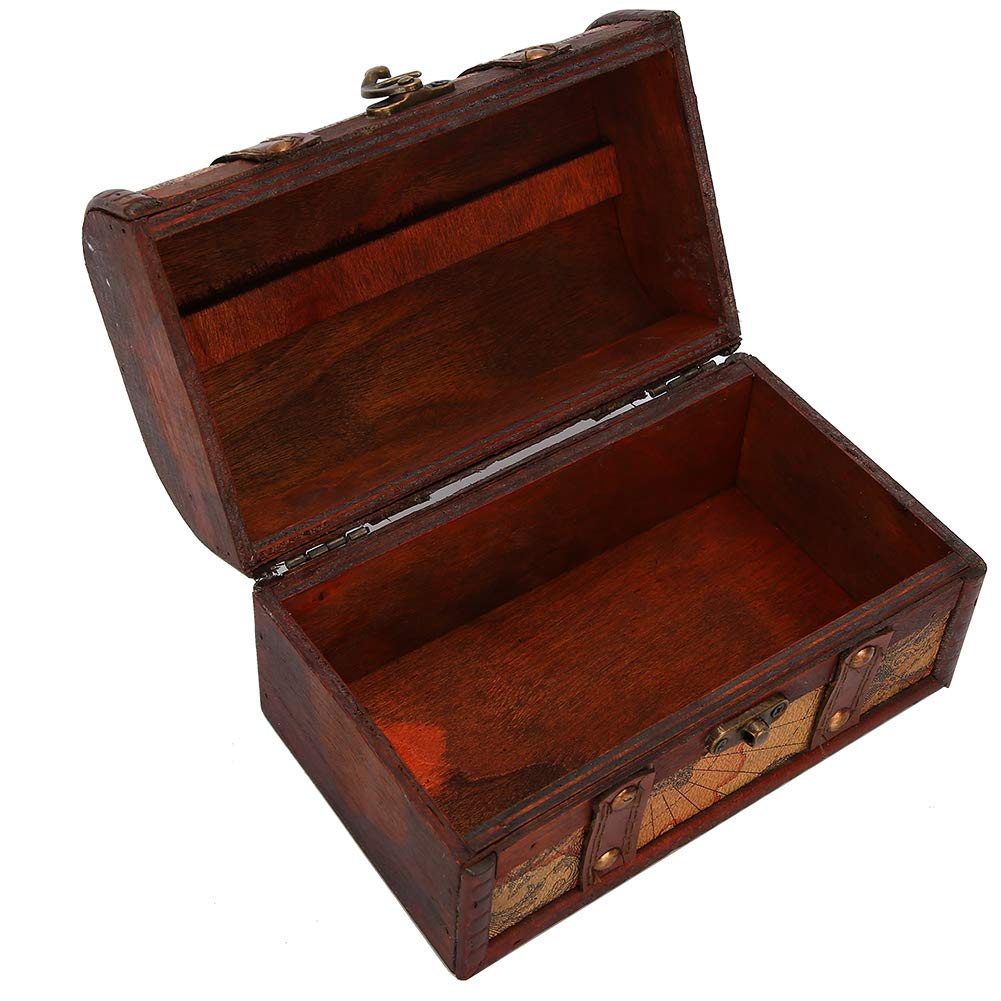 Vintage Wooden Storage Box - Handmade Keepsake Box for Home & Office Decor (Map Trumpet)